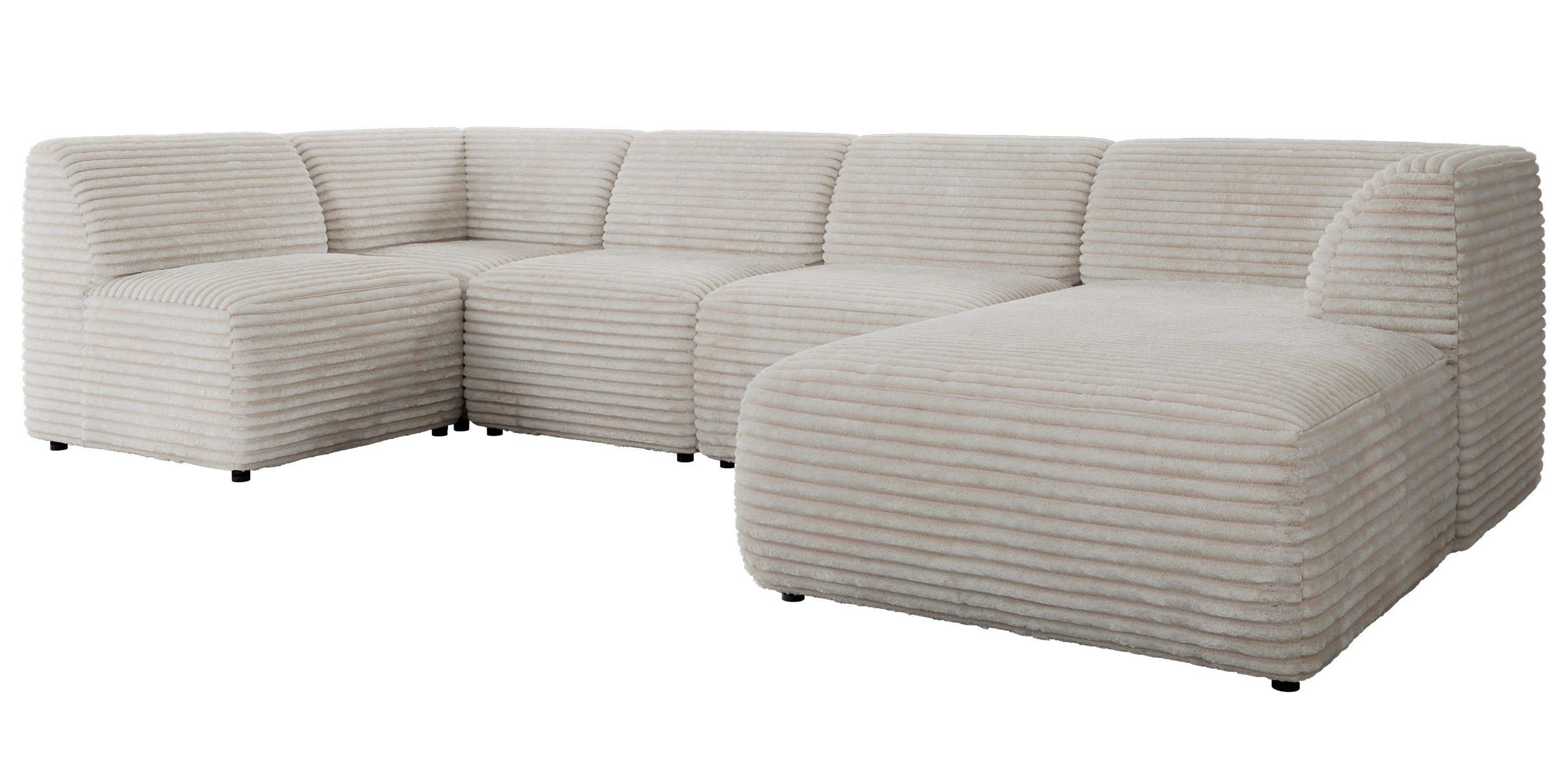 WOHNLANDSCHAFT MODARO U 5M - Beige Cord - Rechts - Beige/Schwarz, Textil (345/78/180cm) - MKS