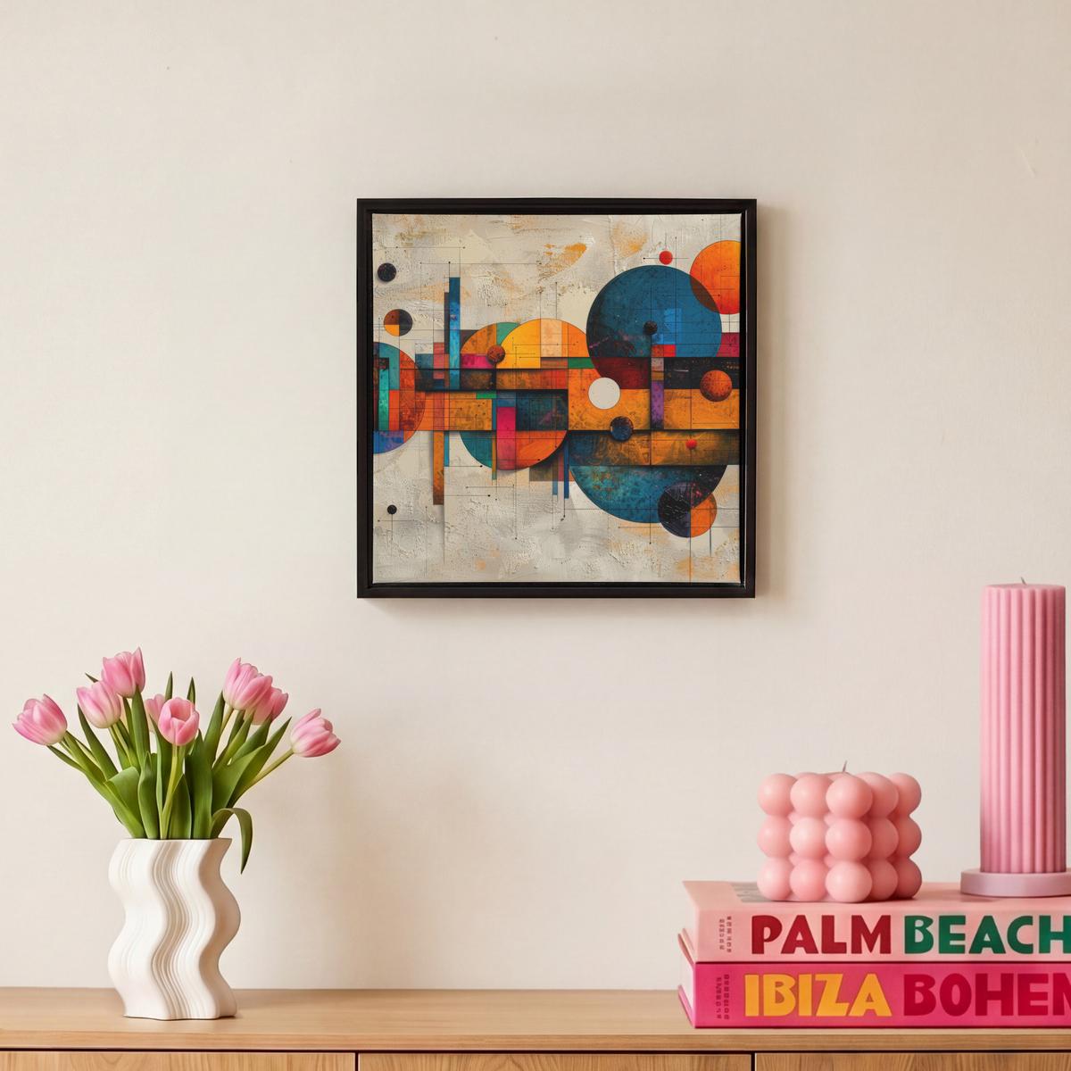 LEINWAND Bilder mit Rahmen - Vintage - Moderne Kunst - Orange - Geometrische Formen - 20x20 - Multicolor, Textil (20/20cm) - MuchoWow