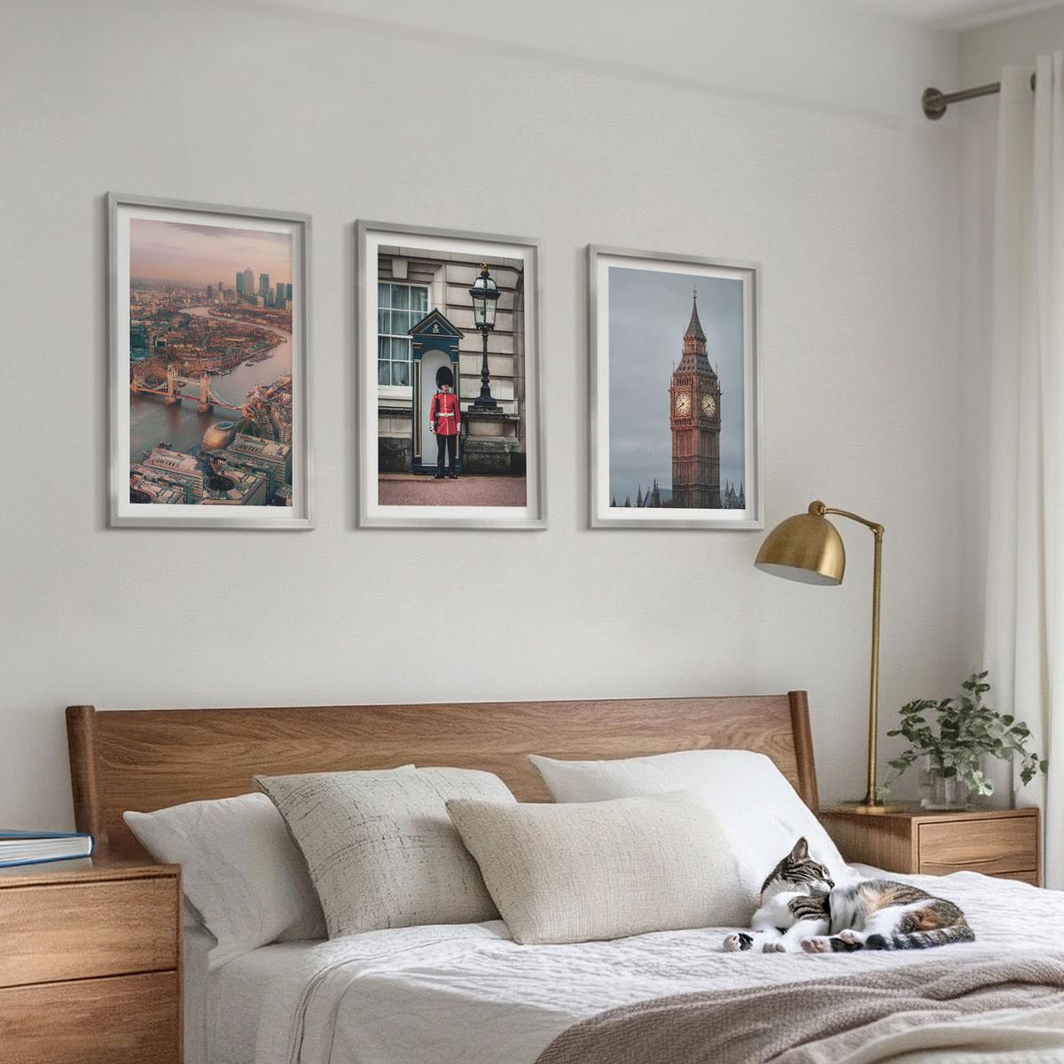 BILDER SET 3er Set - 40x60 cm Silberner Rahmen - London Bridge Guardian Big Ben - Silberfarben, Kunststoff (40/60cm) - TULUP