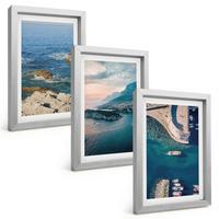 BILDER SET 3er Set - 20x30 cm Silberner Rahmen - Meerblick, Klippen, Häfen - Silberfarben, Kunststoff (20/30cm) - TULUP