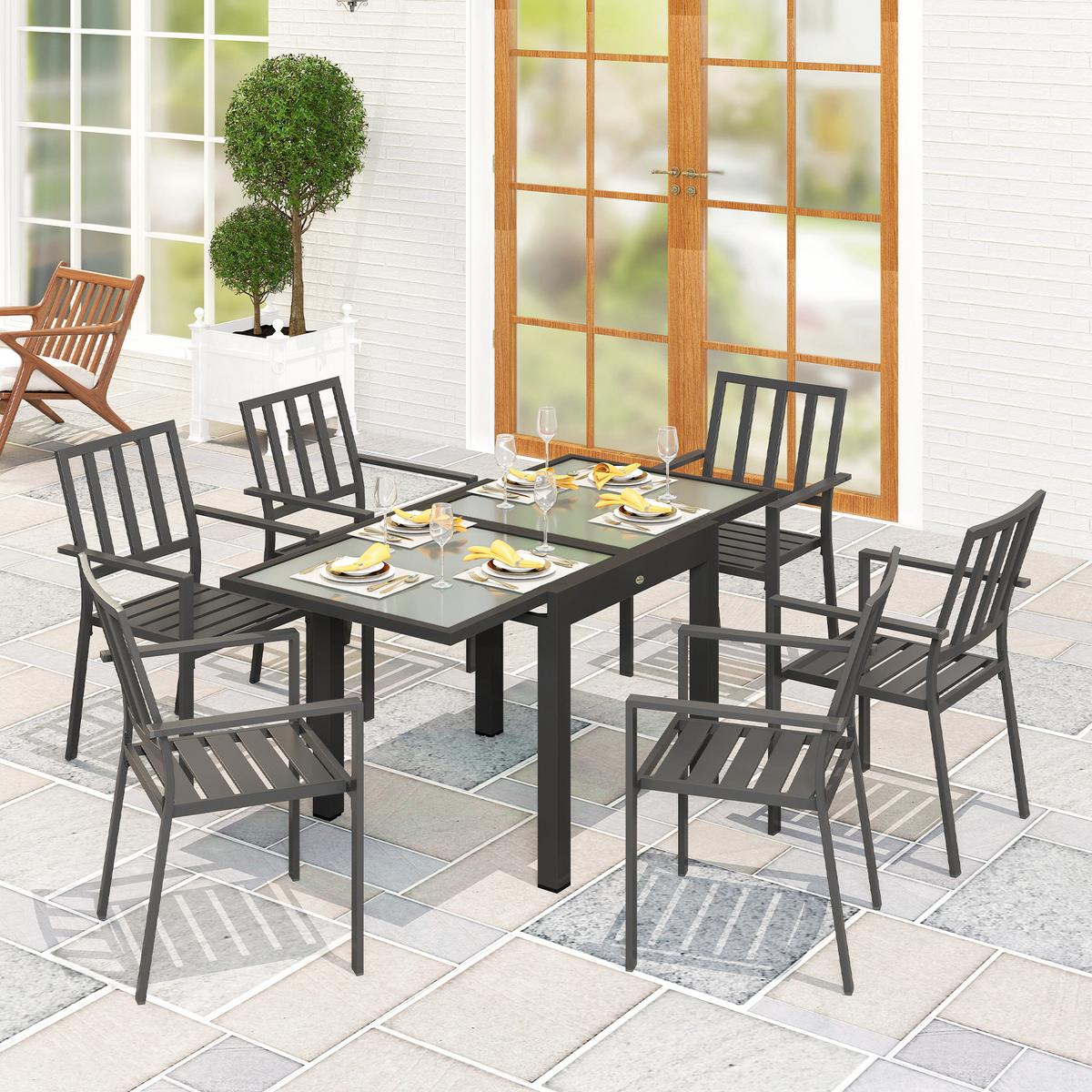 GARTENTISCH ausziehbar Aluminium 160x80 cm Wetterfest Buffettisch rutschfest - Schwarz/Weiß, Metall (160/80/75cm) - Outsunny