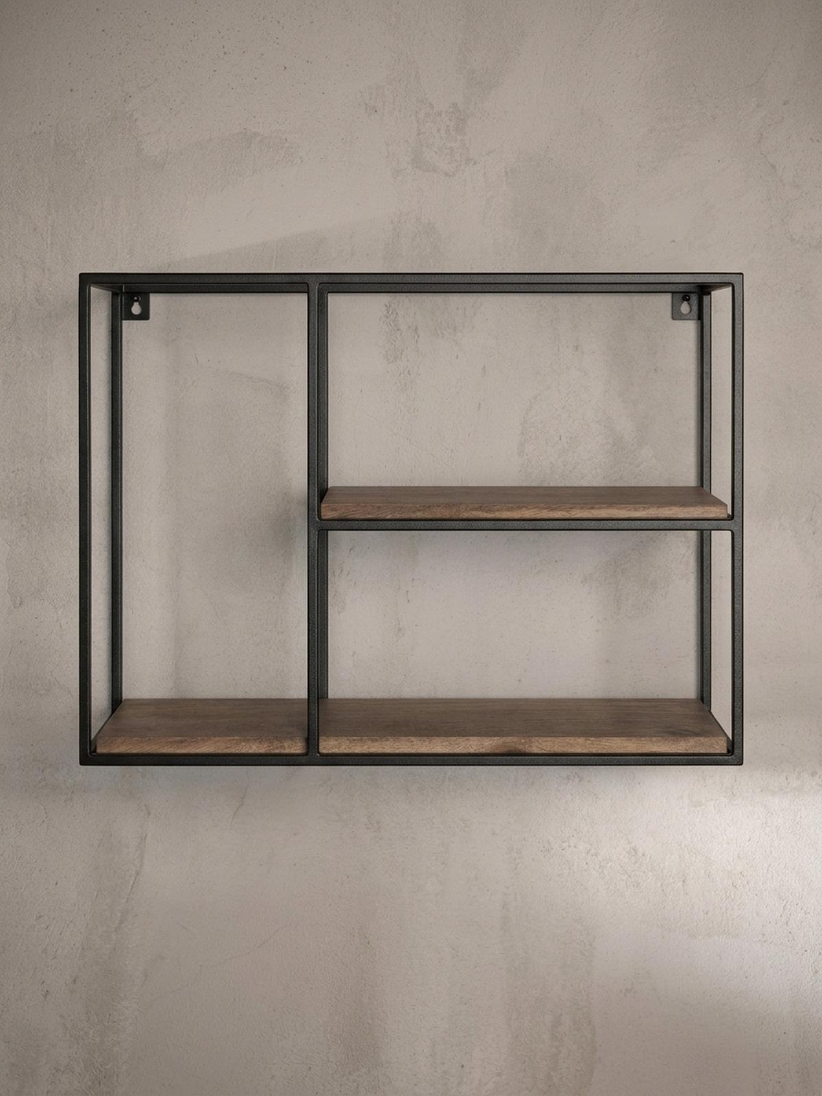 WANDREGAL Mango Massivholz Industrial Stil 60x40x18 cm - Beige/Schwarz, Holz/Metall (60/40/18cm) - KADIMA DESIGN