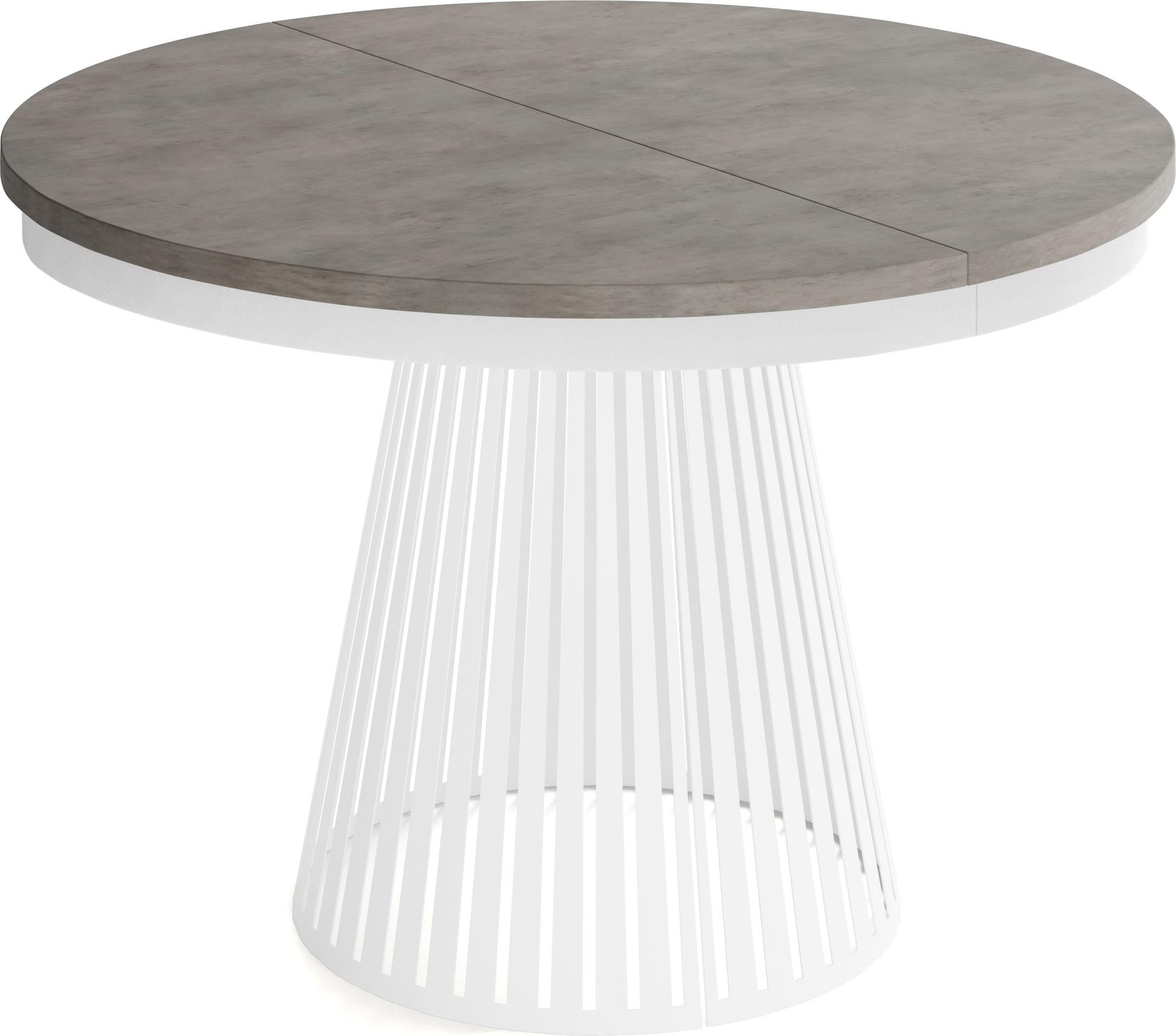 ESSTISCH Naro rund ausziehbar mit Weißem Lamellen-Metallgestell, Beton-Optik Dunkelgrau 120-200/120/76 cm - Dunkelgrau/Weiß, Holzwerkstoff/Metall (120/196/76cm) - WFL GROUP