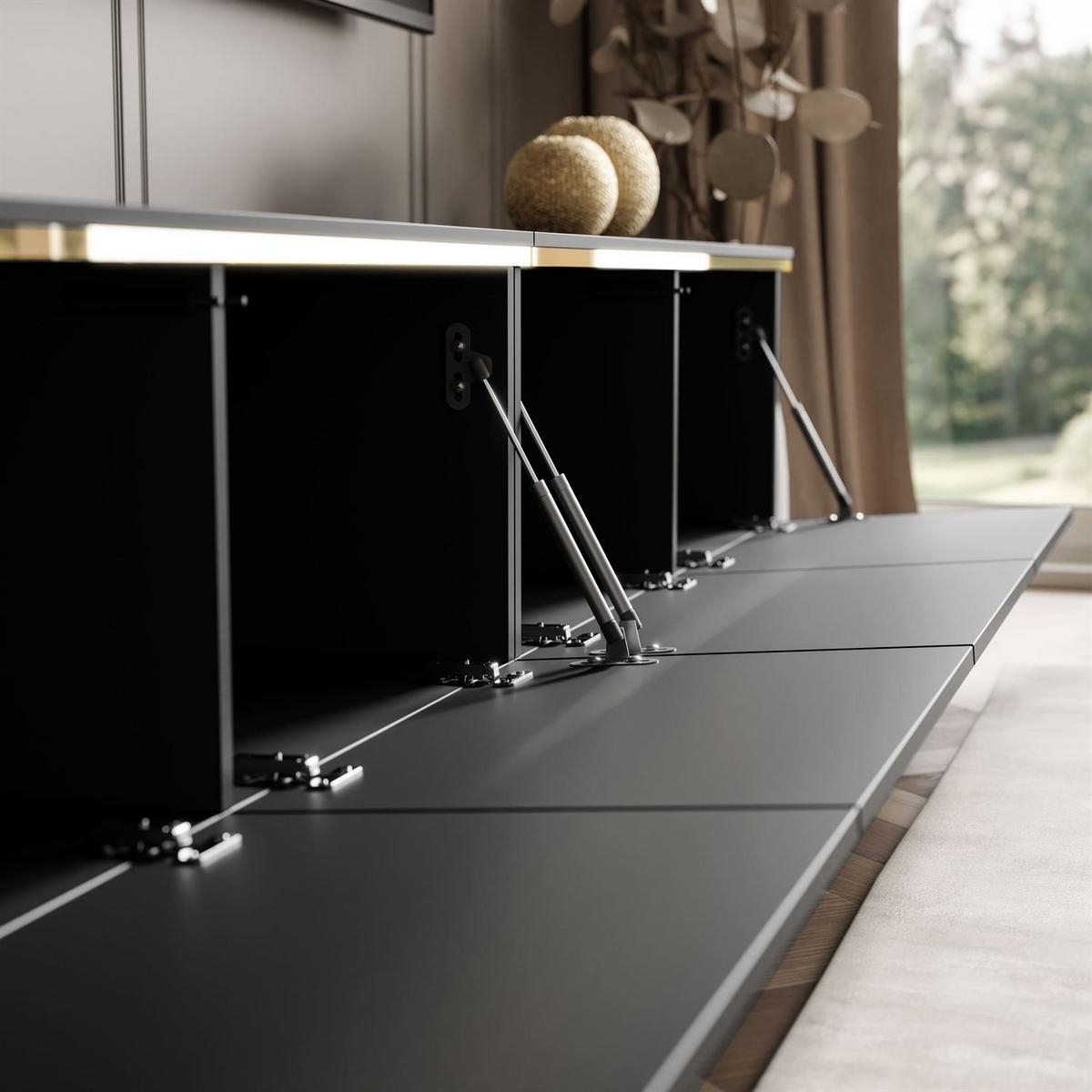 TV-RACK CELINE schwarz matt 200 cm (hängend) mit LED-Beleuchtung - Schwarz, Holzwerkstoff (200/35/40cm) - Lookway