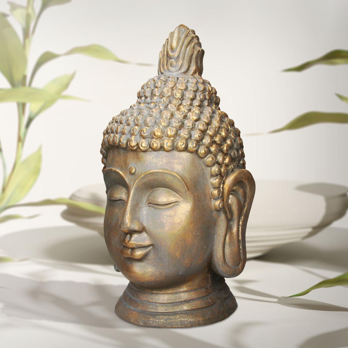 BUDDHA KOPF STATUE 53 cm Bronzeoptik aus Polyresin - Bronzefarben, Kunststoff (29/53/31cm) - ECD-Germany