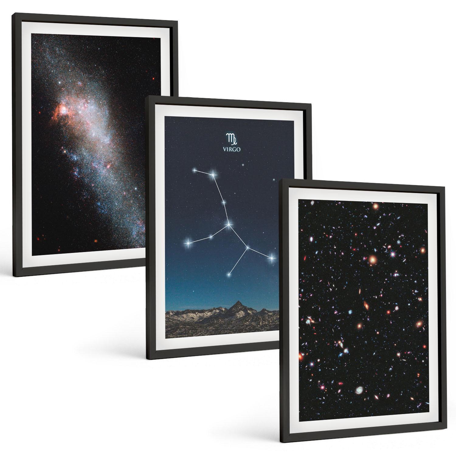 BILDER SET 3er Set - 40x60 cm Schwarzer Rahmen - Galaxie im Sternbild Jungfrau - Schwarz, Kunststoff (40/60cm) - TULUP