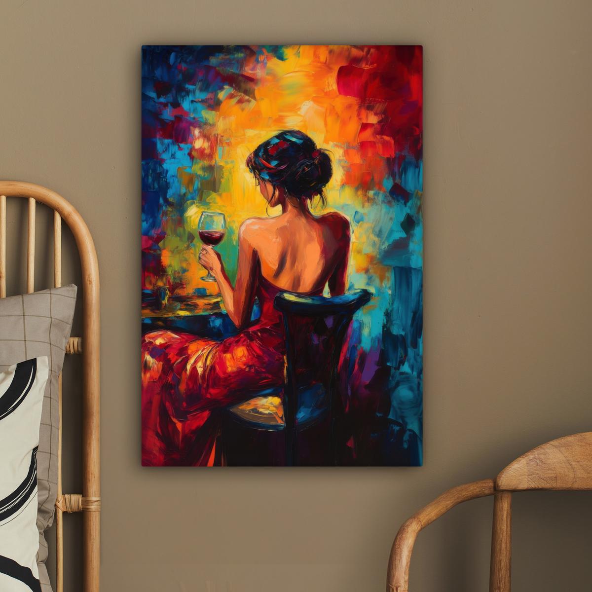 LEINWANDBILD Wein - Frau - Stimmungsvoll - Farbenfroh Wanddeko 40x60 cm - Bordeaux, Textil (40/60cm) - MuchoWow