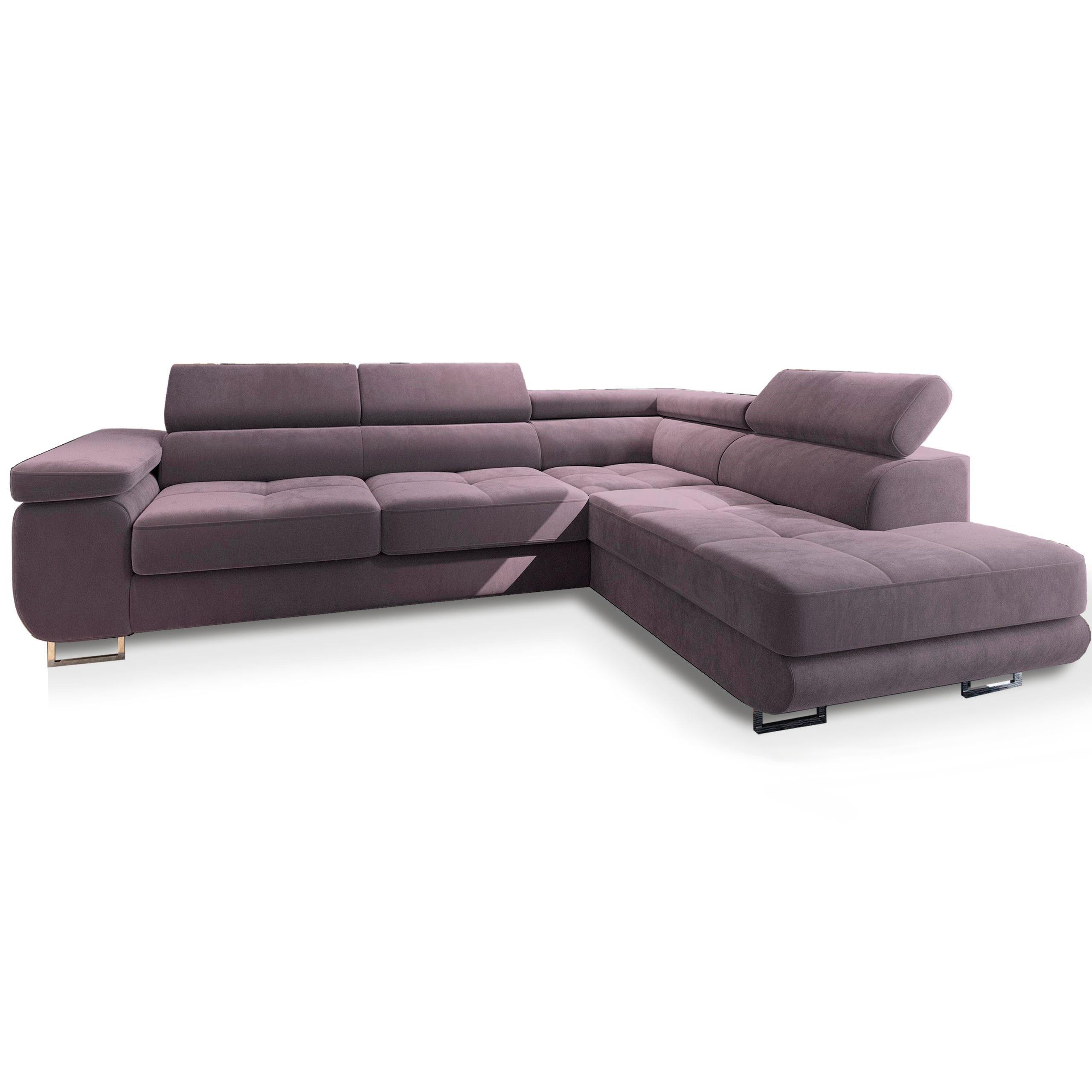 ECKSOFA SELVA R-S Lila Velours-Stoff mit Schlaffunktion - Lila/Silberfarben, Holz/Holzwerkstoff (275/202cm) - MASSENO