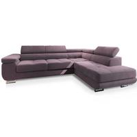 ECKSOFA SELVA R-S Lila Velours-Stoff mit Schlaffunktion - Lila/Silberfarben, Holz/Holzwerkstoff (275/202cm) - MASSENO