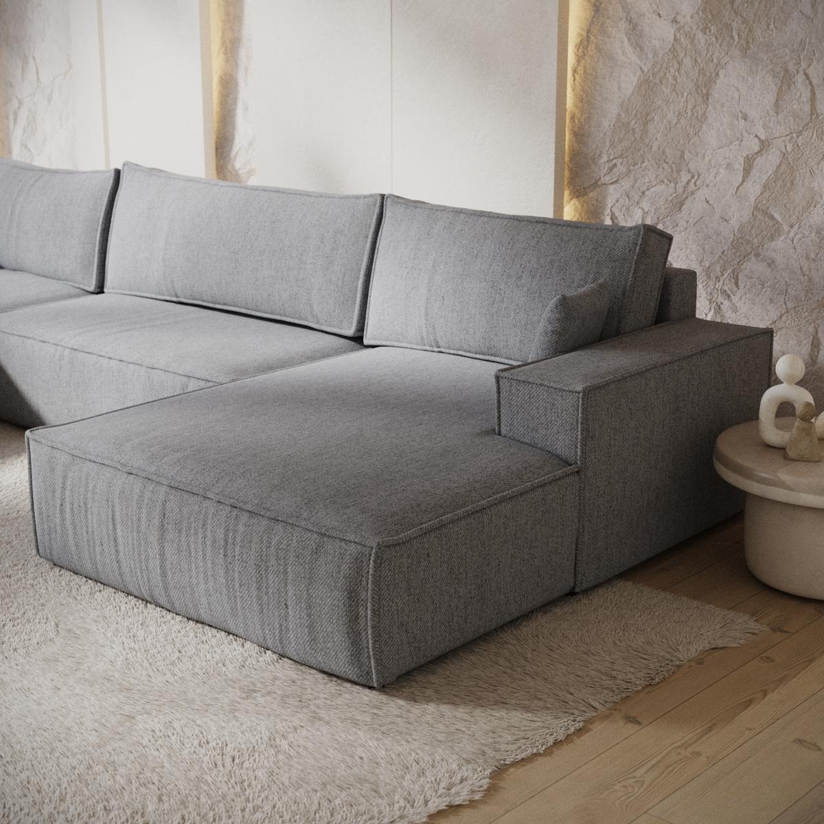 WOHNLANDSCHAFT NUBO mit Schlaffunktion Creme im Neve Stoff - Schwarz/Grau, Holz/Holzwerkstoff (398/70/148cm) - AltaBeds