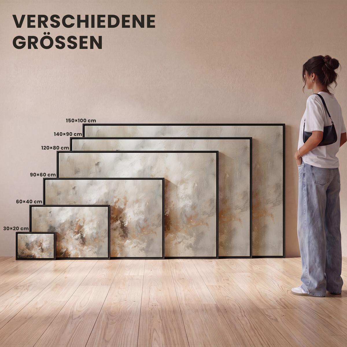 LEINWAND Bilder mit Rahmen - Farbe - Abstrakt - Beige - Kunst - 140x90 - Greige, Textil (140/90cm) - MuchoWow