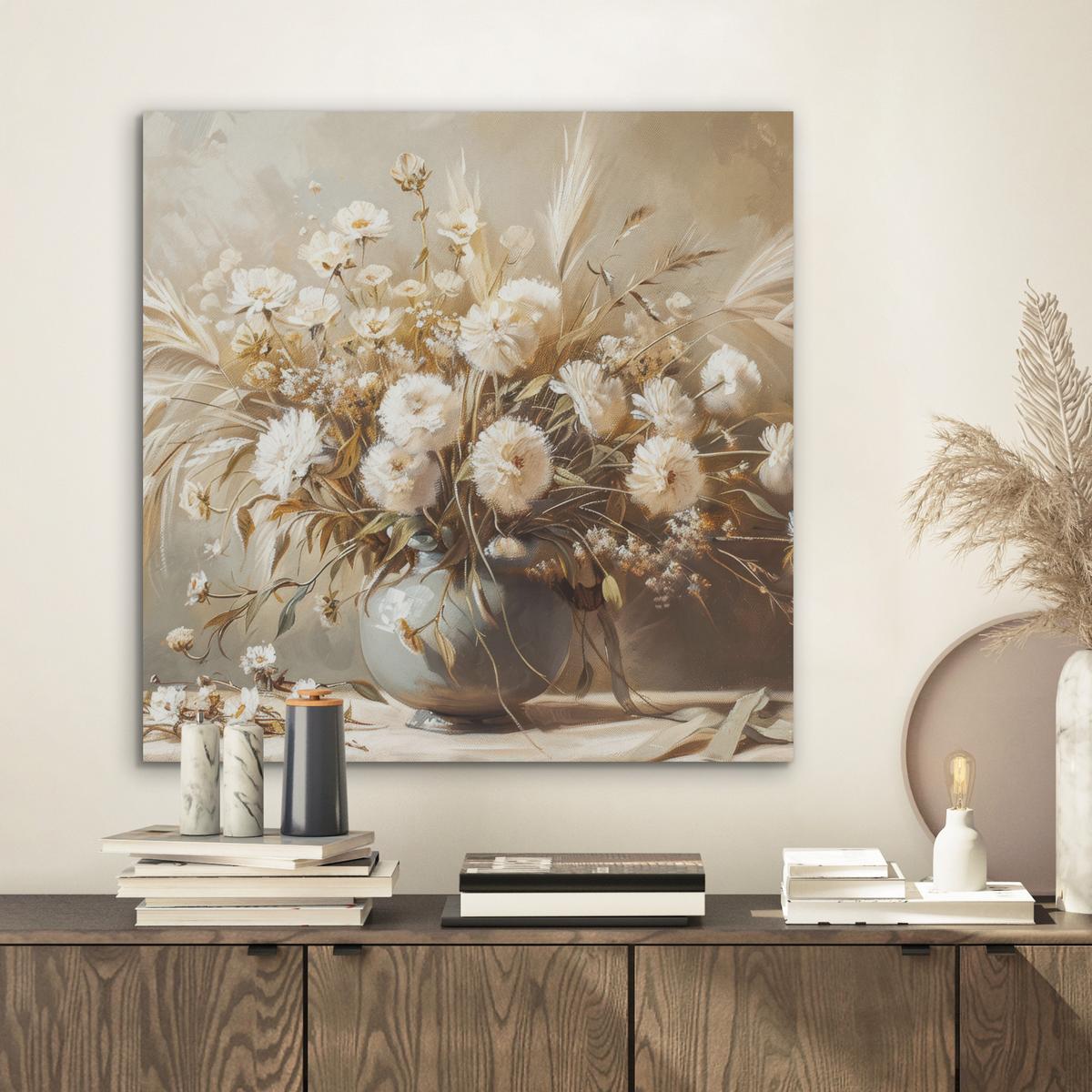AKUSTIKBILD Blumen - Vase - Stilleben - Beige Wandbilder 60x60 cm - Creme, Kunststoff (60/60/0.9cm) - MuchoWow