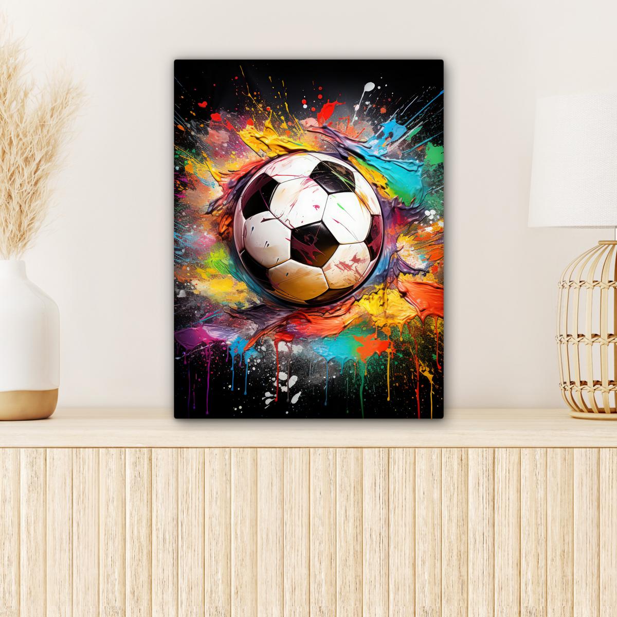LEINWANDBILD Fußball - Farbe - Farben - Schwarz - Weiß Room Decor 30x40 cm - Weiß, Textil (30/40cm) - MuchoWow