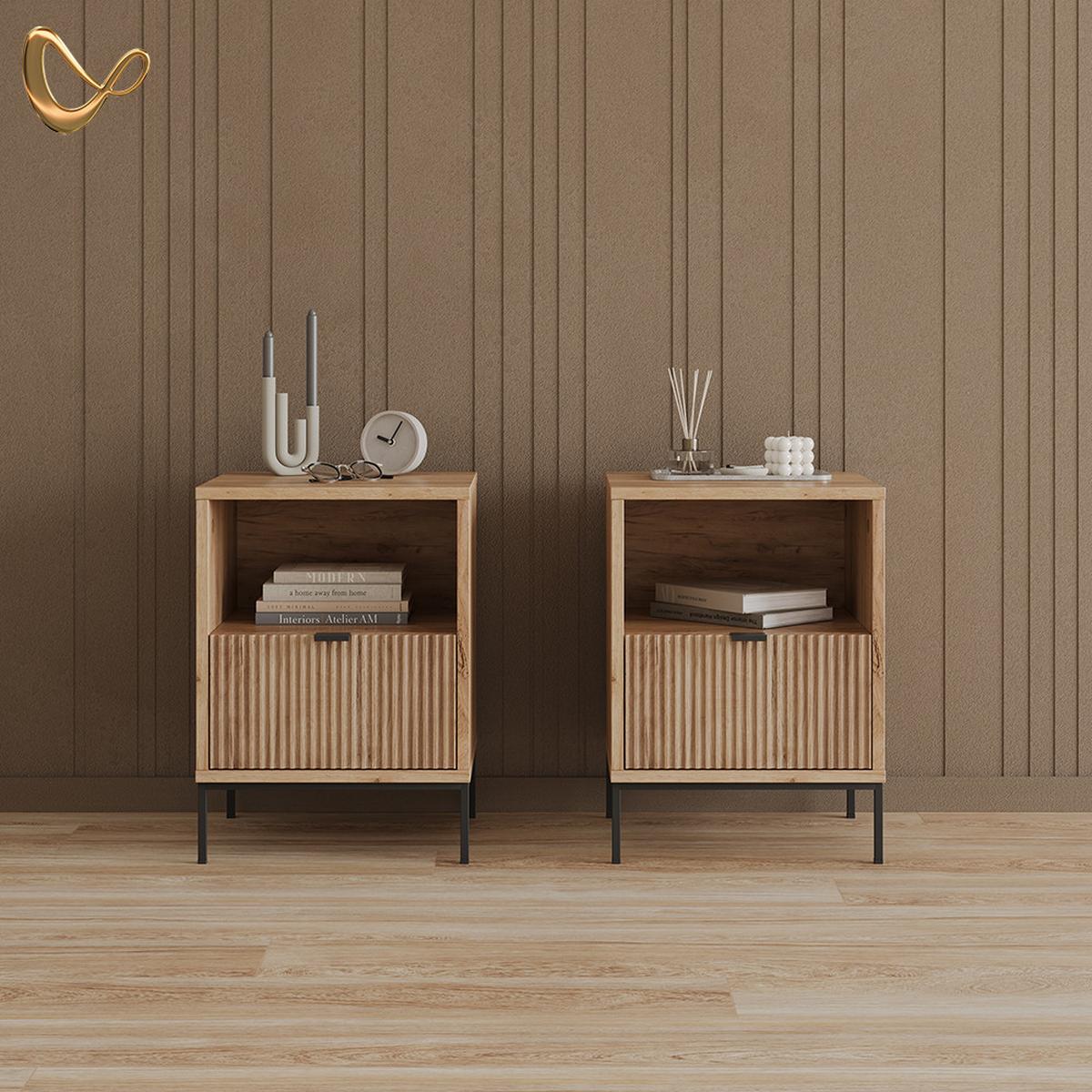 NACHTTISCH Aterno Viking Oak 2er Set - Eichefarben, Holzwerkstoff (40/55/38.1cm) - Livinity®