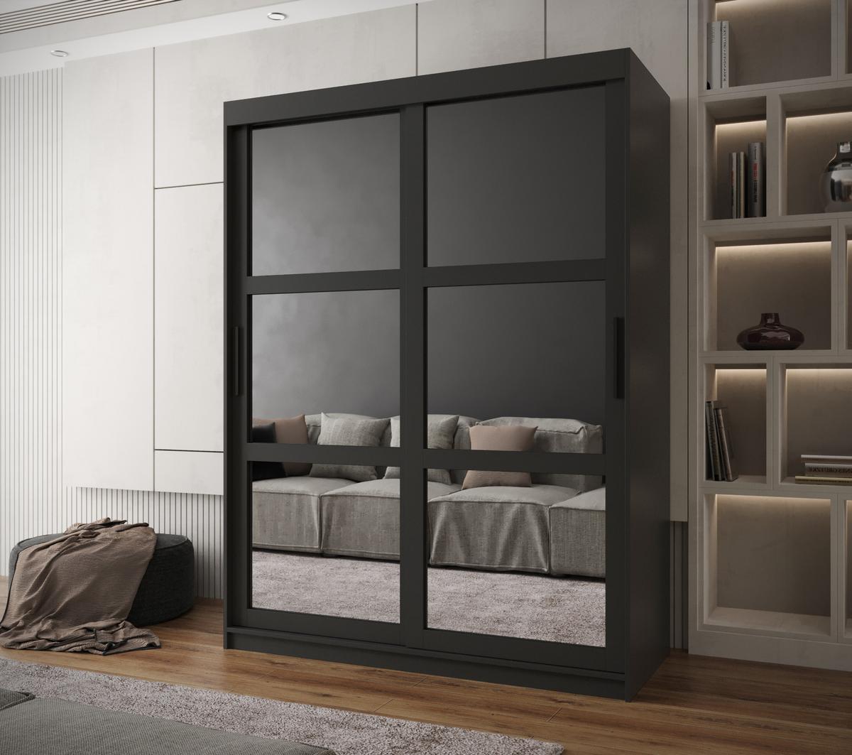 SCHWEBETÜRENSCHRANK 200/150/62 2-türig - Schwarz, Holz/Kunststoff (150/200/62cm) - MÖBEL KRYSPOL