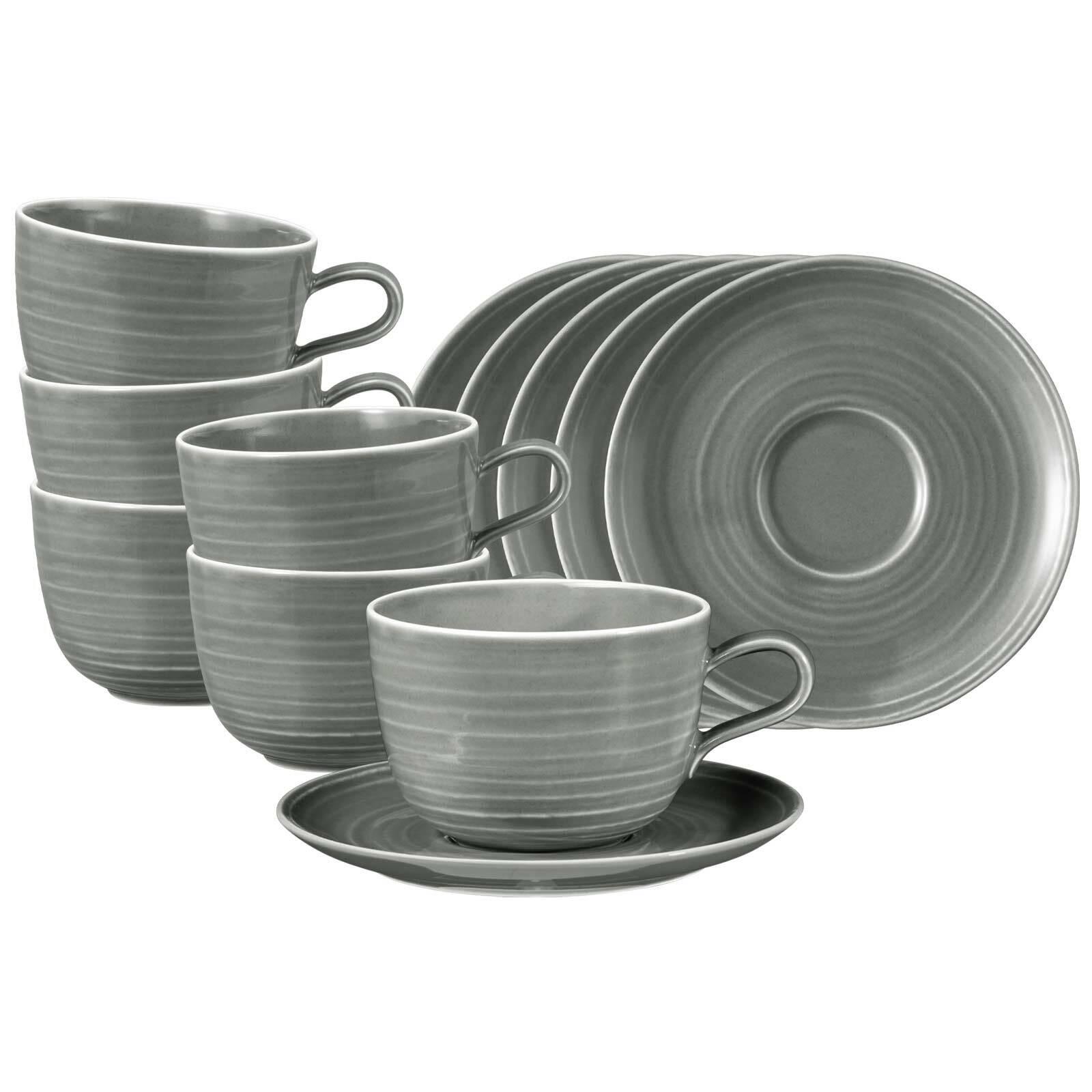 MILCHKAFFEETASSEN MIT UNTERTASSEN Terra Perlgrau 400 ml 6er Set - Grau, Keramik (0.4L) - Seltmann Weiden