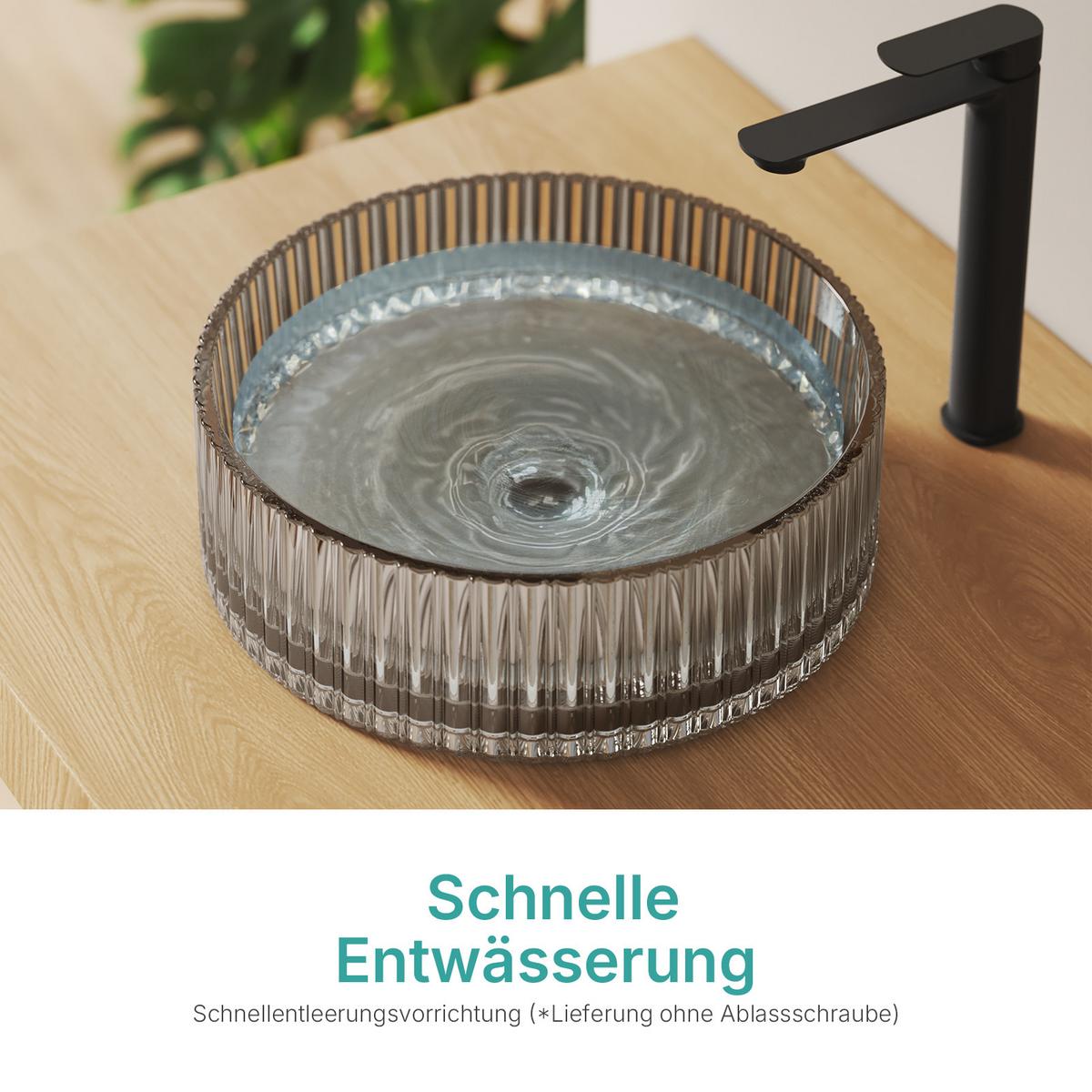 WASCHBECKEN Klarglasspüle Grau Ø40 / 12 cm - Transparent, Glas (40/12/40cm) - EMKE
