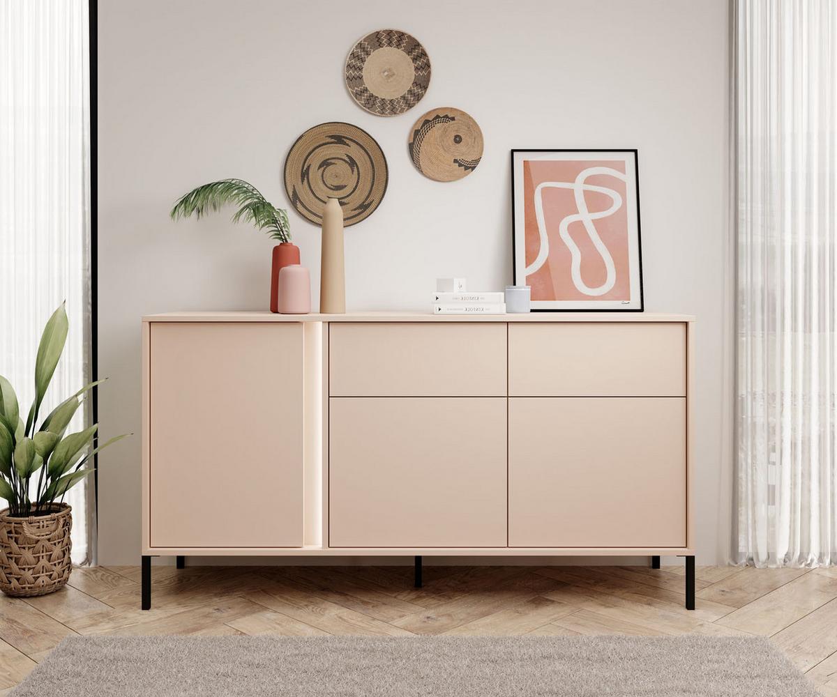 SIDEBOARD Donna in Beige mit LED 153/81/40 cm - Beige/Schwarz, Holzwerkstoff/Metall (153.1/81.4/39.5cm) - WFL GROUP