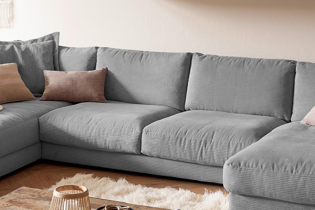 WOHNLANDSCHAFT MADELINE Grau Cord - Schwarz/Grau, Kunststoff/Textil (425/86/224cm) - KAWOLA