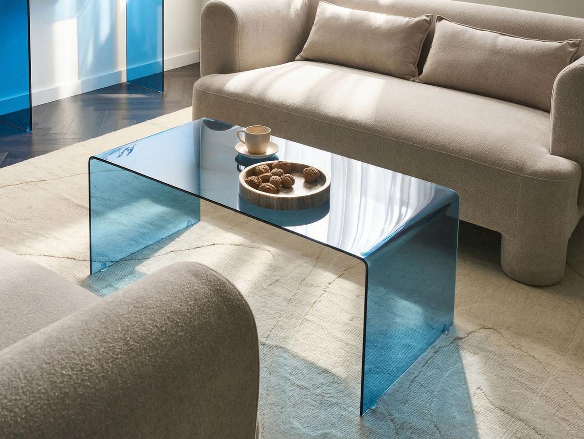 COUCHTISCH Sicherheitsglas Blau Kendall - Blau, Glas (100/50/40cm) - Beliani