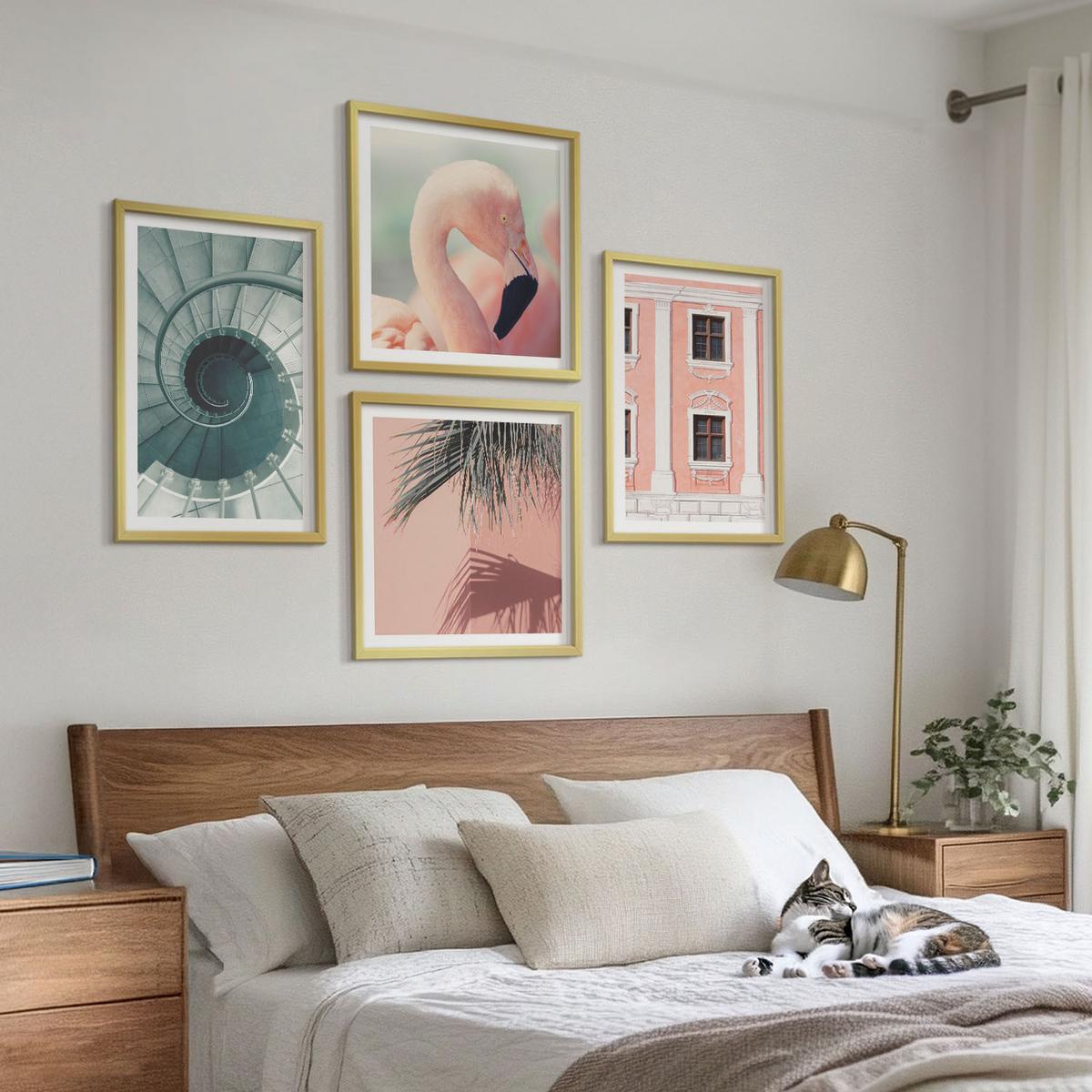 BILDER SET 4er Set - 50x50 cm & 40x60 cm Goldrahmen - Architektur-Pastellmuster - Goldfarben, Kunststoff (50/50cm) - TULUP