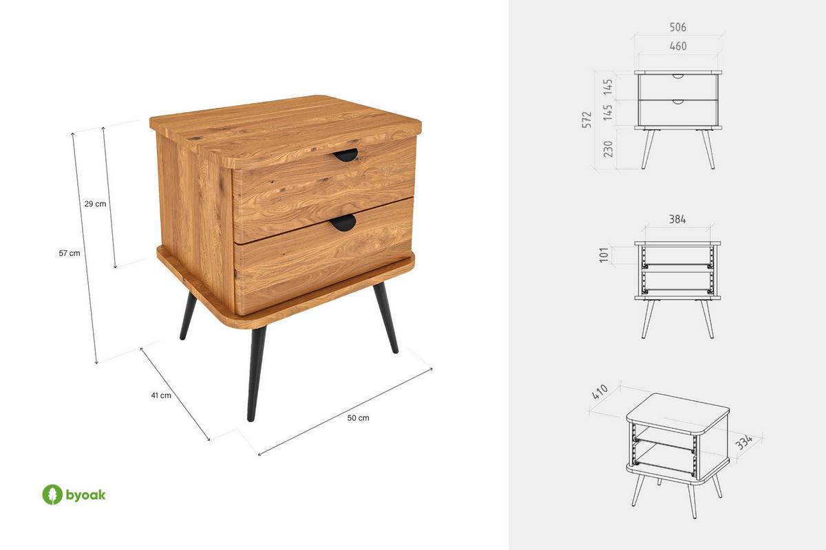 NACHTTICH LINA - Wildeiche, Holz (50/57/41cm) - byoak
