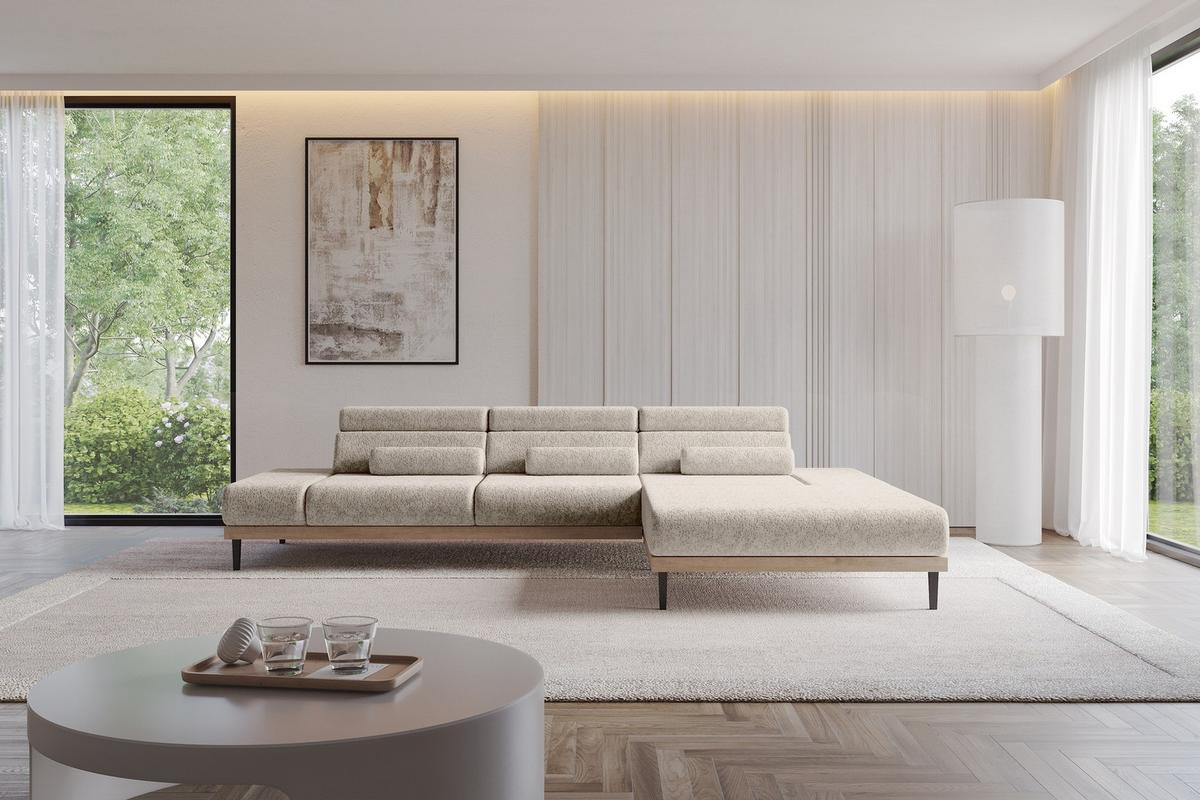 ELEKTRISCHES ECKSOFA Rechts MONA 316x205x85 Beige Velours - Beige, Holzwerkstoff/Textil (316/205cm) - ALTDECOR