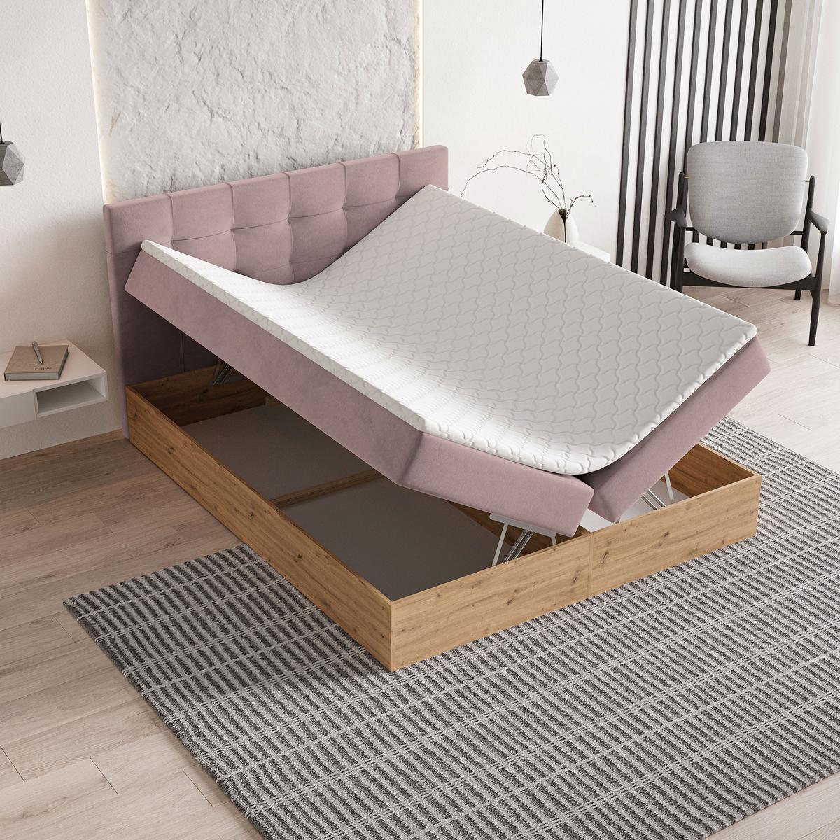 BOXBETT MOLVEN 140x200 cm mit Matratze und Topper - Rosa - Rosa, Holz (140/200cm) - MASSENO