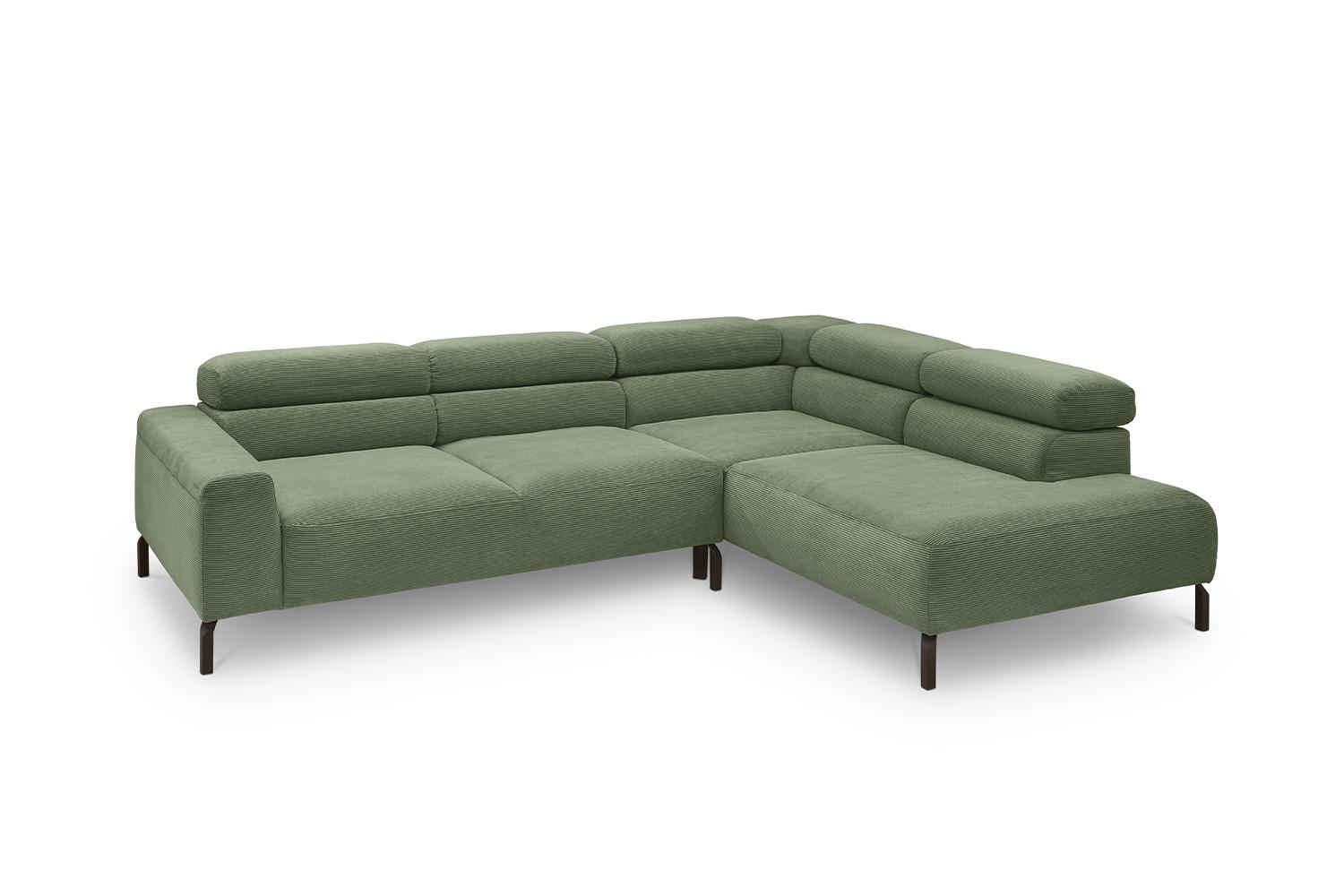 ECKSOFA DELIA Grün Cord - Schwarz/Olivgrün, Textil/Metall (276/219cm) - KAWOLA