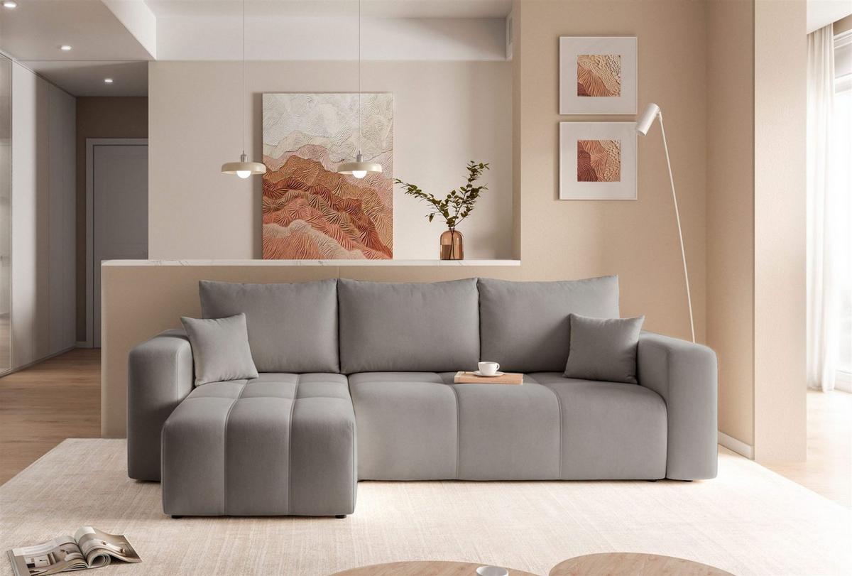 ECKSOFA Leros Mit Schlaffunktion - Grau, Holzwerkstoff/Textil (248/145cm) - Fun Möbel