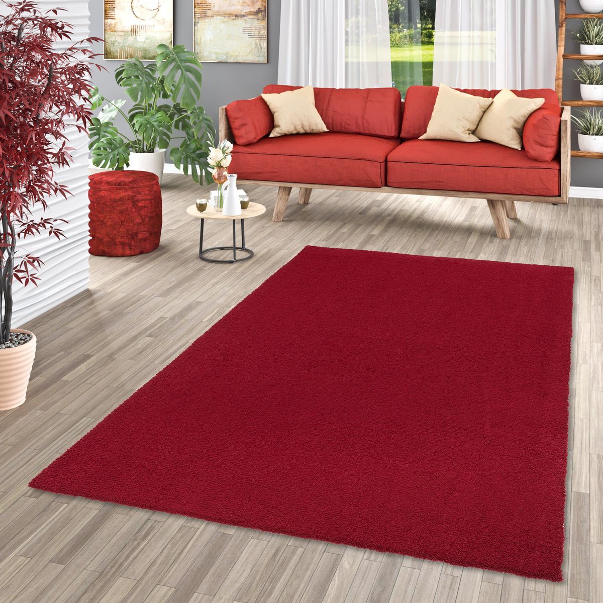 LUXUS HOCHFLOR SHAGGY TEPPICH VELVET - Weinrot, Textil (133/133cm) - Snapstyle