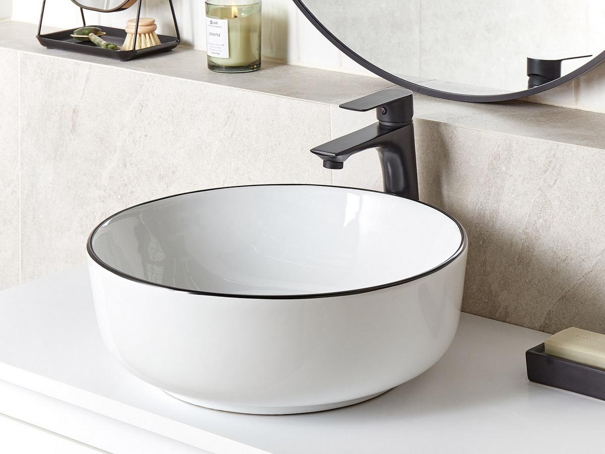 AUFSATZWASCHBECKEN Weiß 42 cm Keramik Xert - Schwarz/Weiß, Keramik (42/14/42cm) - Beliani