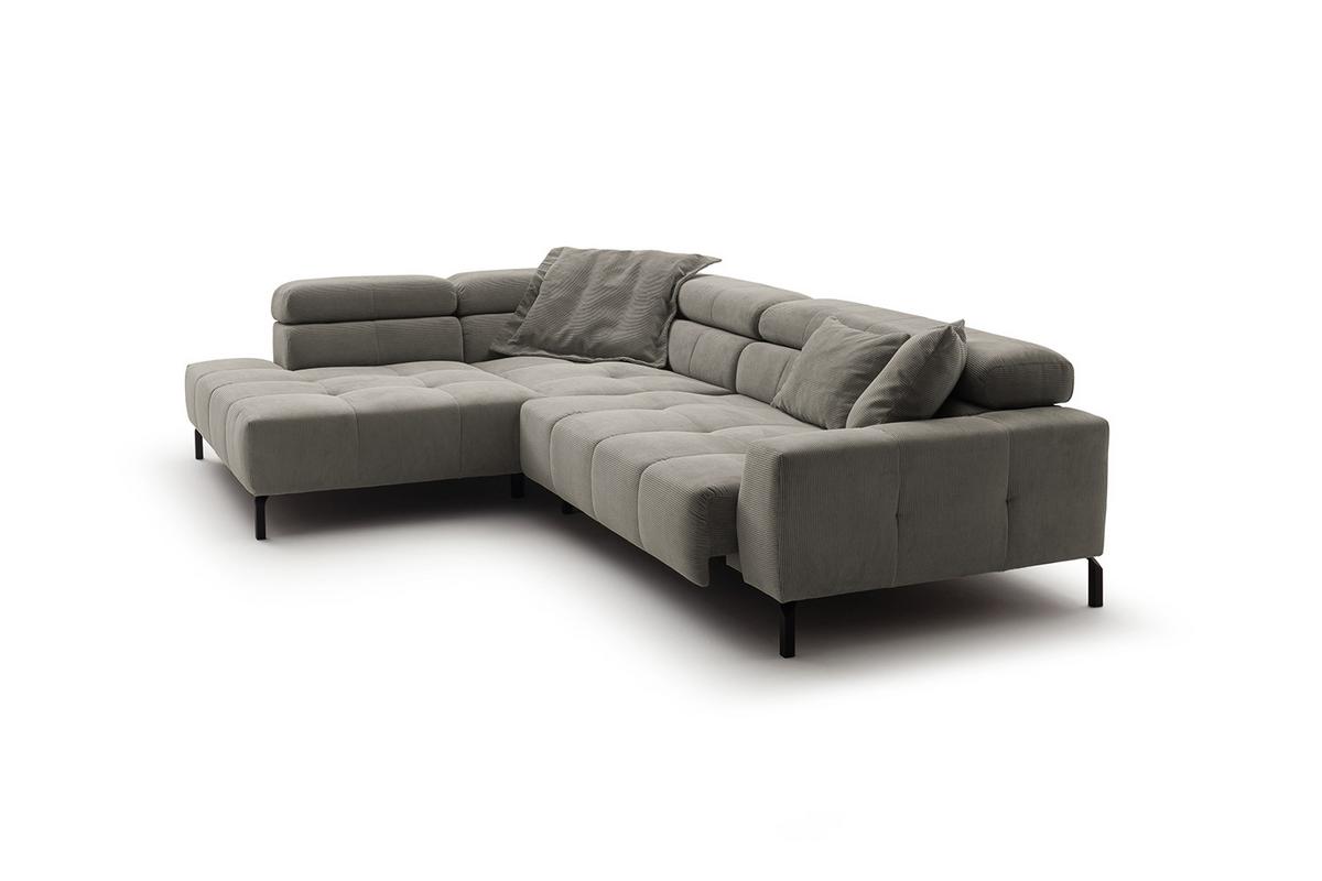 ECKSOFA MIT MOTORISCHEM SITZVORZUG OHIO Grau Cord Relaxfunktion - Schwarz/Grau, Textil/Metall (311/219cm) - KAWOLA