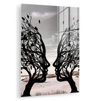 ACRYLGLASBILD Strand - Meer - Menschen - Baum - Moderne Kunst 60x80 cm - Hellgrau, Glas (60/80cm) - MuchoWow