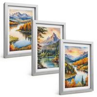 BILDER SET 3er Set - 20x30 cm Silberner Rahmen - Berglandschaften mit einem Fluss - Silberfarben, Kunststoff (20/30cm) - TULUP