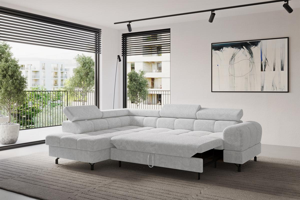 ECKSOFA mit Schlaffunktion Ottomane Links LUMA-L 272x203x70 Grau Velours - Schwarz/Grau, Holzwerkstoff/Kunststoff (272/203cm) - ALTDECOR