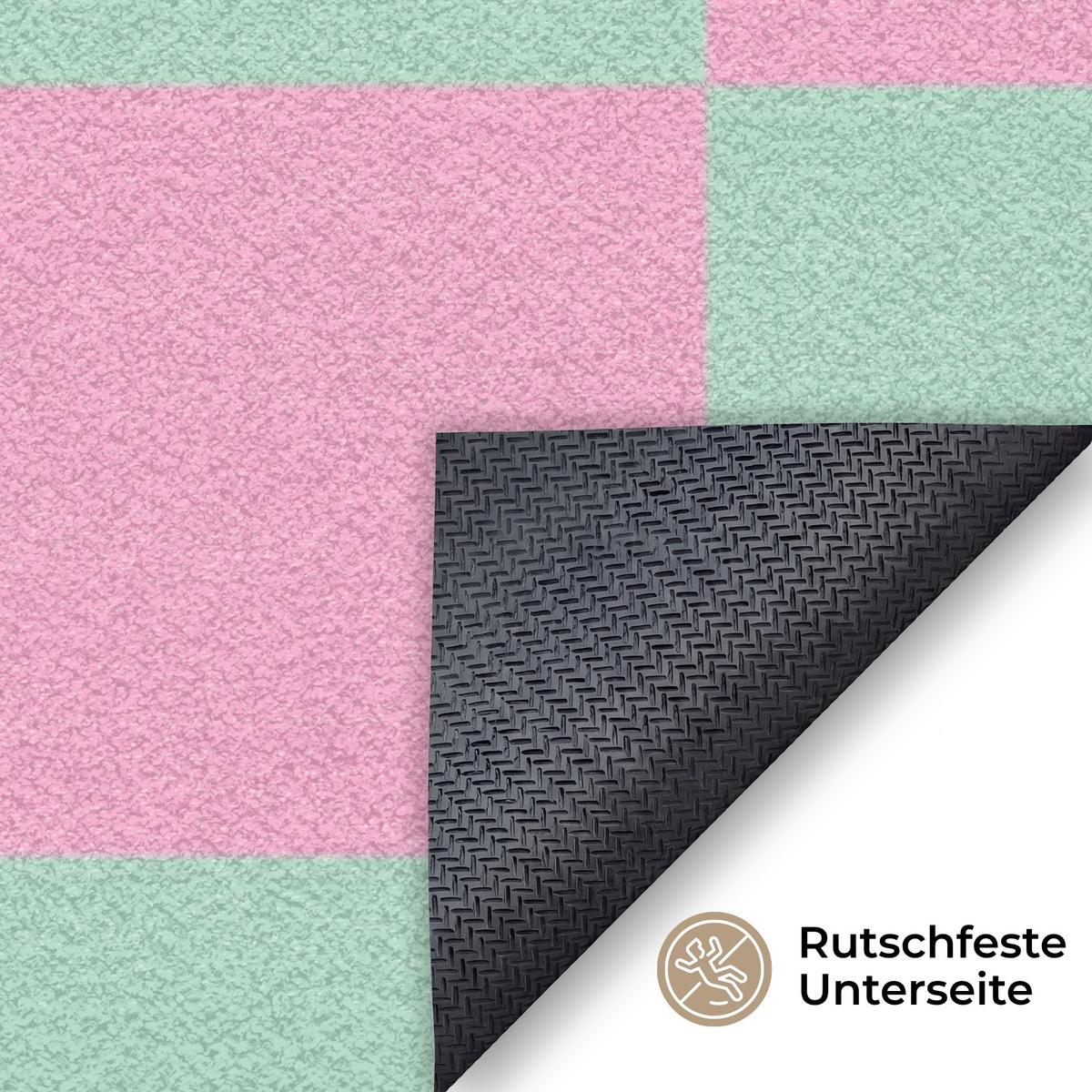 FUSSMATTE Schachbrettmuster - Grün - Rosa - Würfel Fußabtreter 120x80 cm - Mintgrün, Kunststoff (120/0.4cm) - MuchoWow