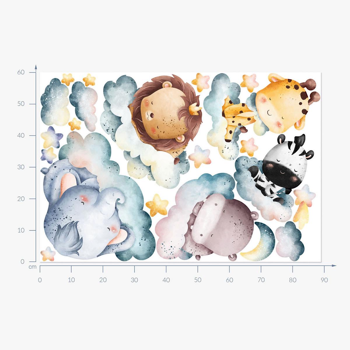 WANDAUFKLEBER 60x89cm - Schlafende Tiere - Multicolor, Kunststoff (60/89/0.1cm) - Wallfluent