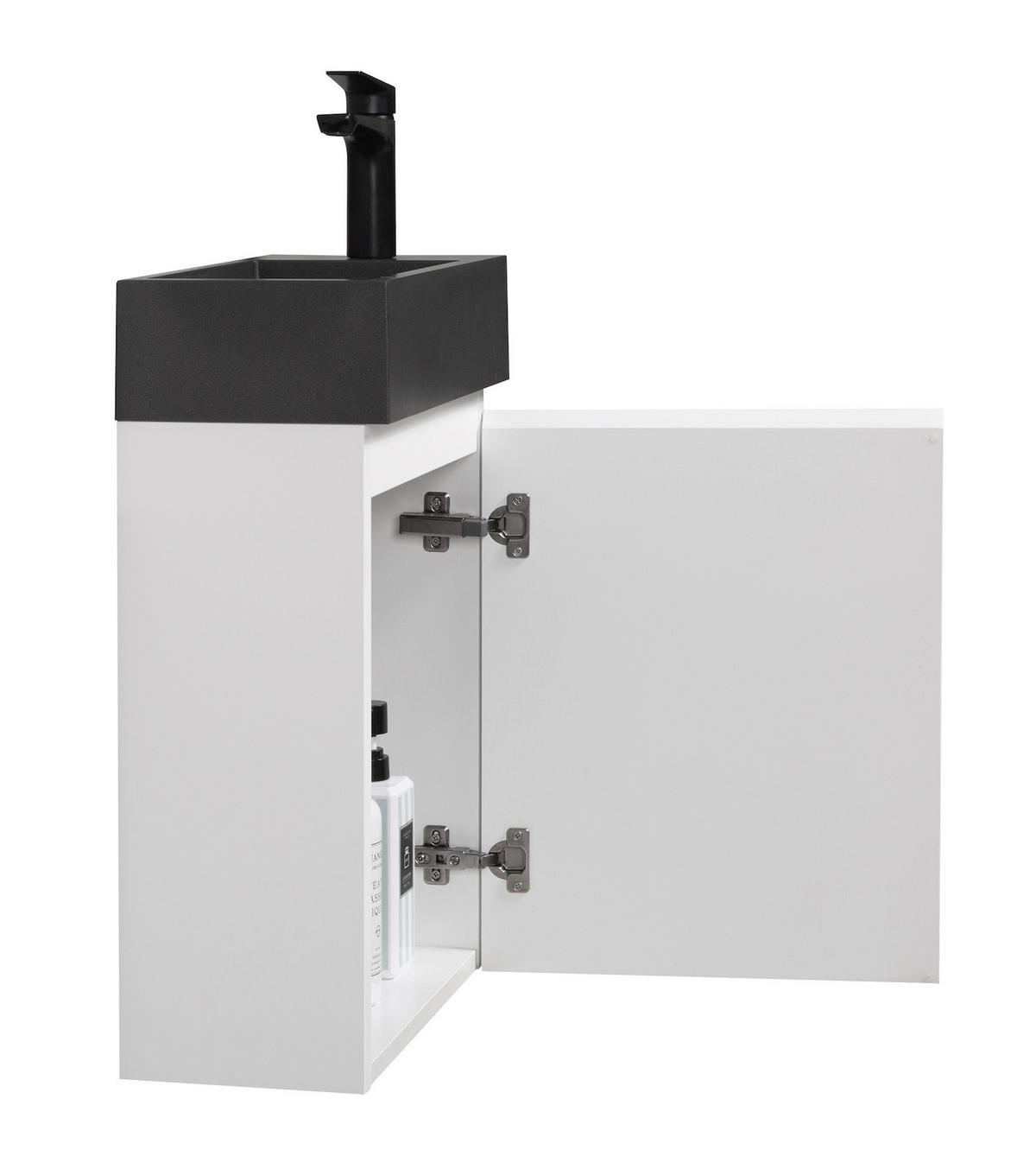 GÄSTE-WC-MÖBELSET Angela 2 Teile Weiß Matt - Schwarze Waschbecken - 40 x 22 x 64 cm - Weiß, Holz (40/52/22cm) - Badplaats