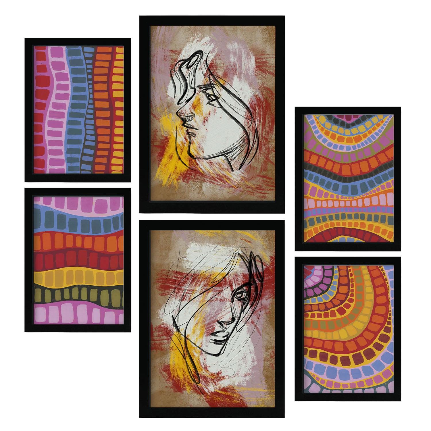 POSTER Set Mit 6 Razzle Blenden In Weibliche Zusammenfassung A3 & A4 Schwarzer Rahmen - Schwarz, Papier (29/3cm) - Nacnic