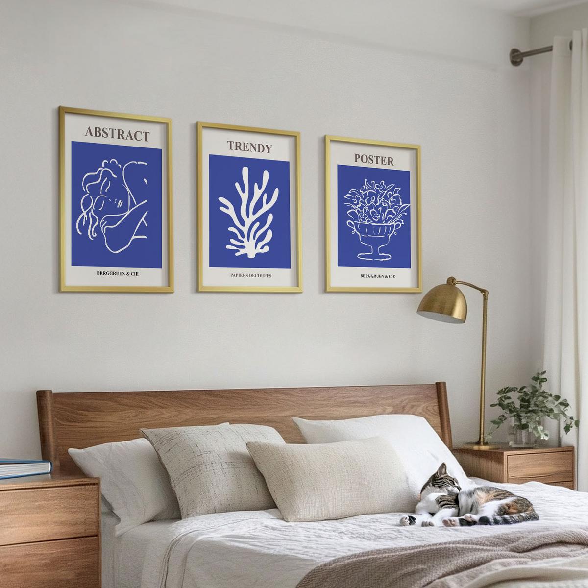 BILDER SET 3er Set - 40x60 cm Goldrahmen - Stilvolle blaue Poster - Goldfarben, Kunststoff (40/60cm) - TULUP
