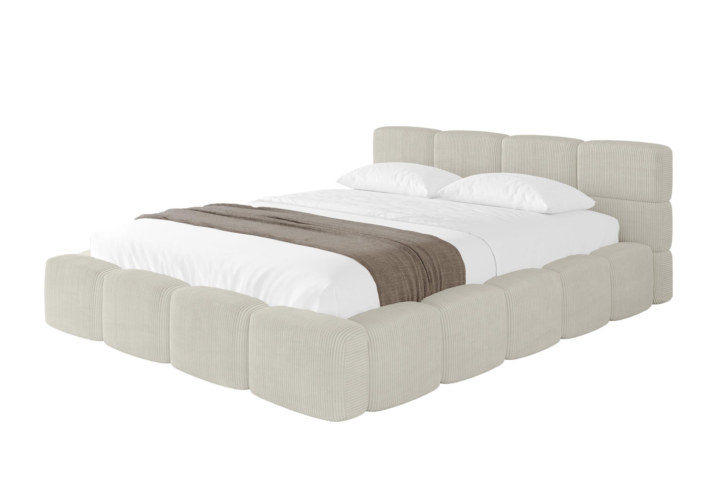 POLSTERBETT mit Bettkasten und Lattenrost, Bett mit Kopfteil, Boxbett ohne Matratze, Doppelbett mit Stauraum - NATA-v1 160x200 Creme - Ecru, Holzwerkstoff/Textil (160/200cm) - ALTDECOR