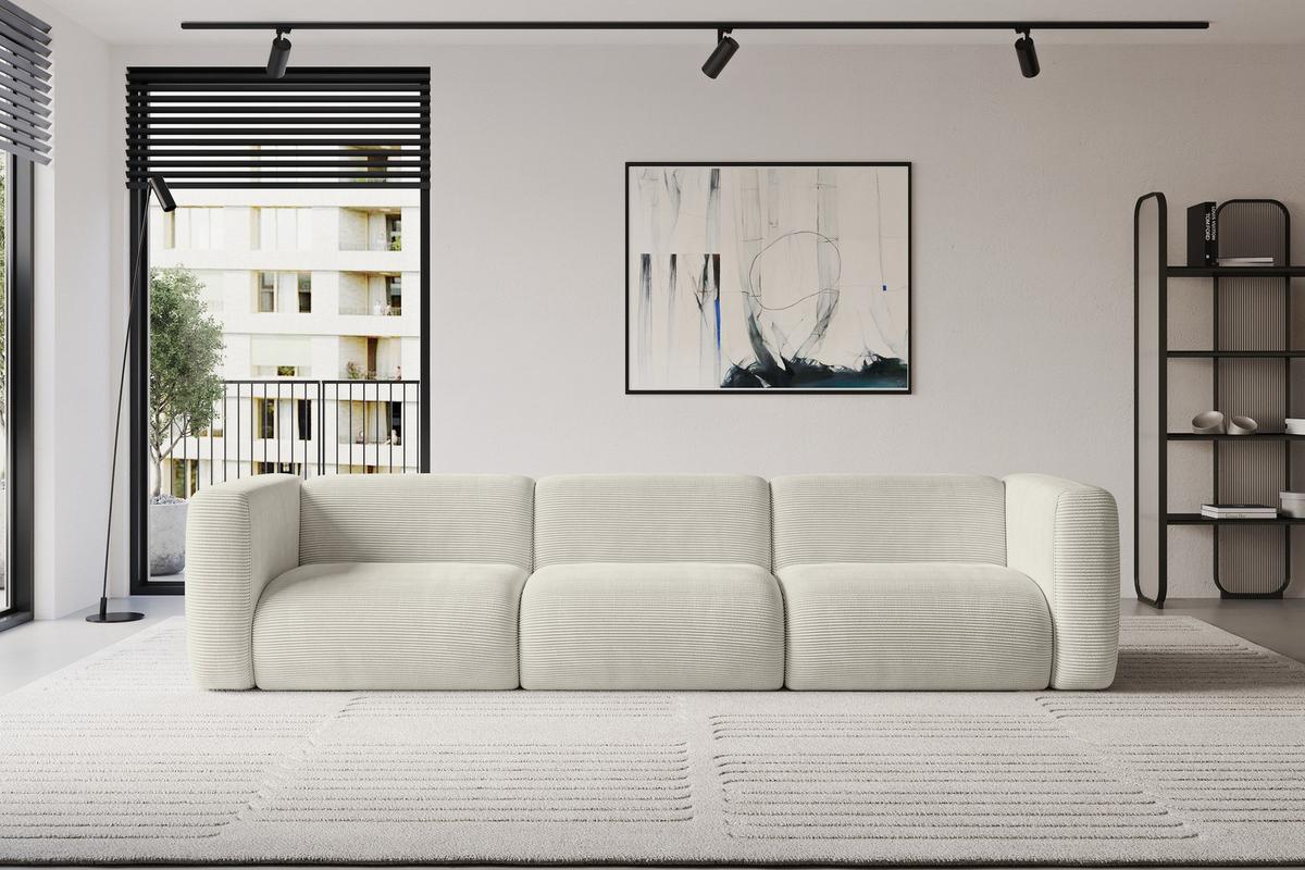 MODULARES Sofa 3-SITZER MIRA-S2 319x89x70 Creme cm Cord - Ecru/Creme, Holzwerkstoff/Kunststoff (319/70/89cm) - ALTDECOR