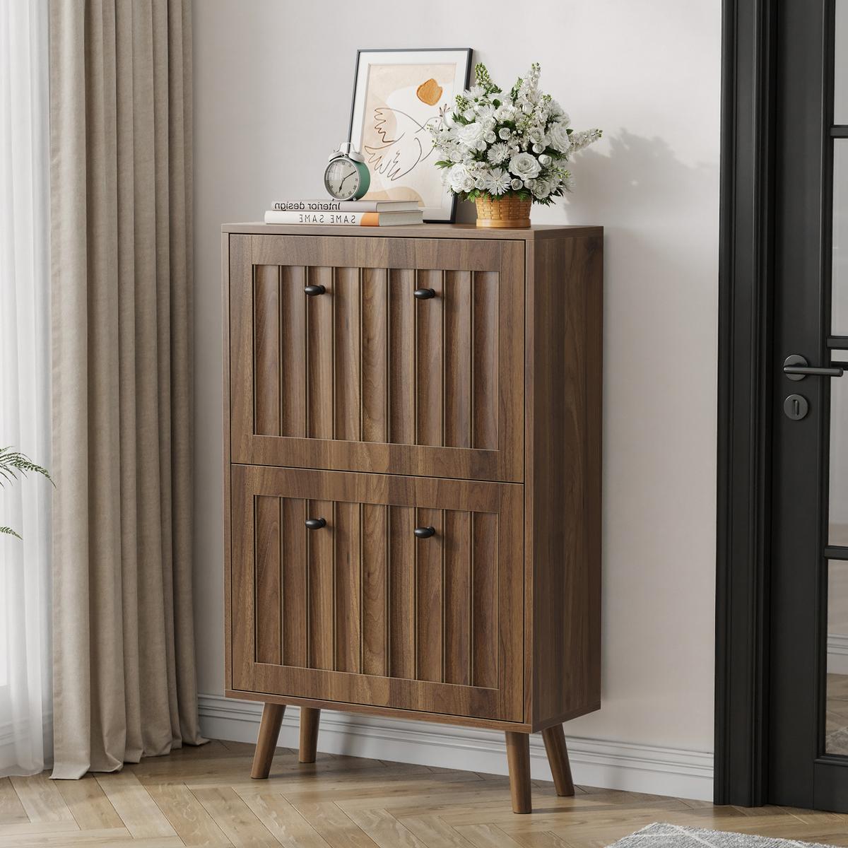 SCHUHSCHRANK 60 cm hoch, walnussfarben - Walnussfarben, Holzwerkstoff (60/95/24cm) - Urban Meuble