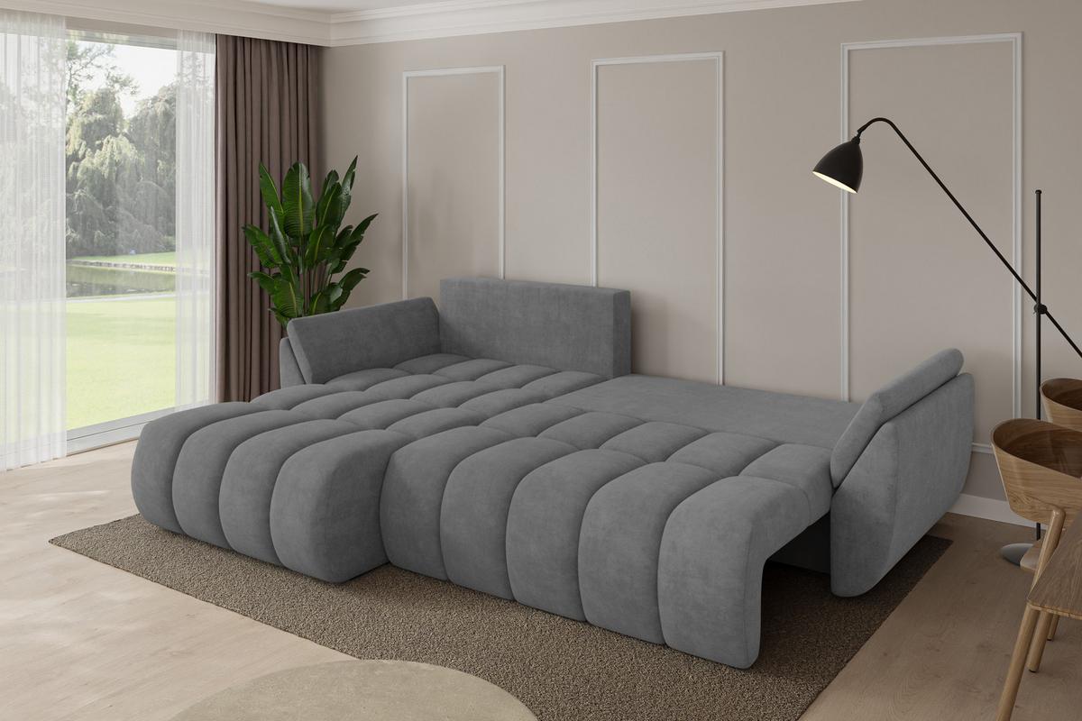 ECKSOFA mit Schlaffunktion Ottomane Links TOKO-L-v1 277x194x86 Grau Velours - Taupe/Schwarz, Holzwerkstoff/Kunststoff (277/194cm) - ALTDECOR