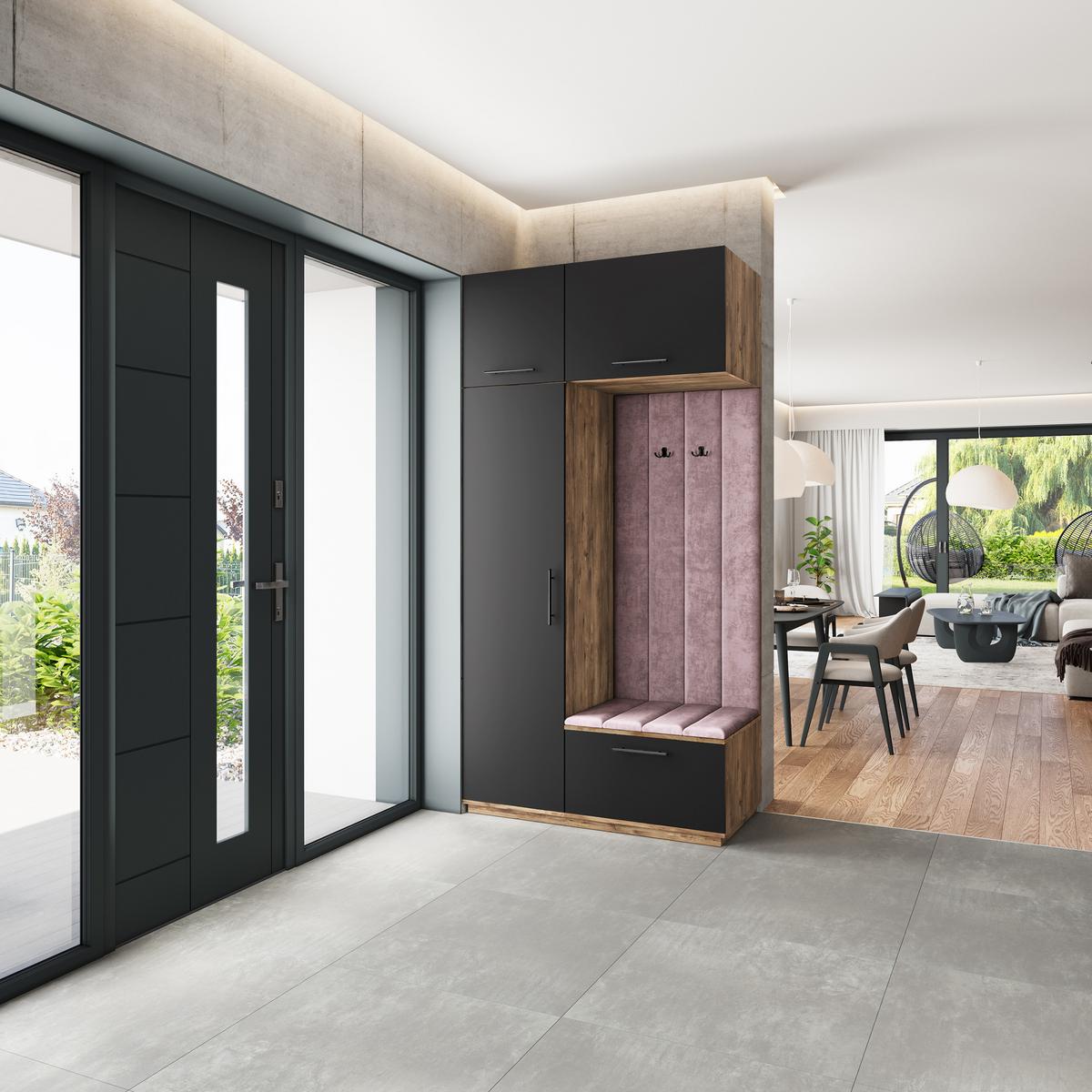 GARDEROBENSCHRANK REMA 120/240/60 cm Modern Garderobe-Set Eiche Lefkas - Eichefarben/Lila, Holzwerkstoff (120/240/60cm) - MASSENO