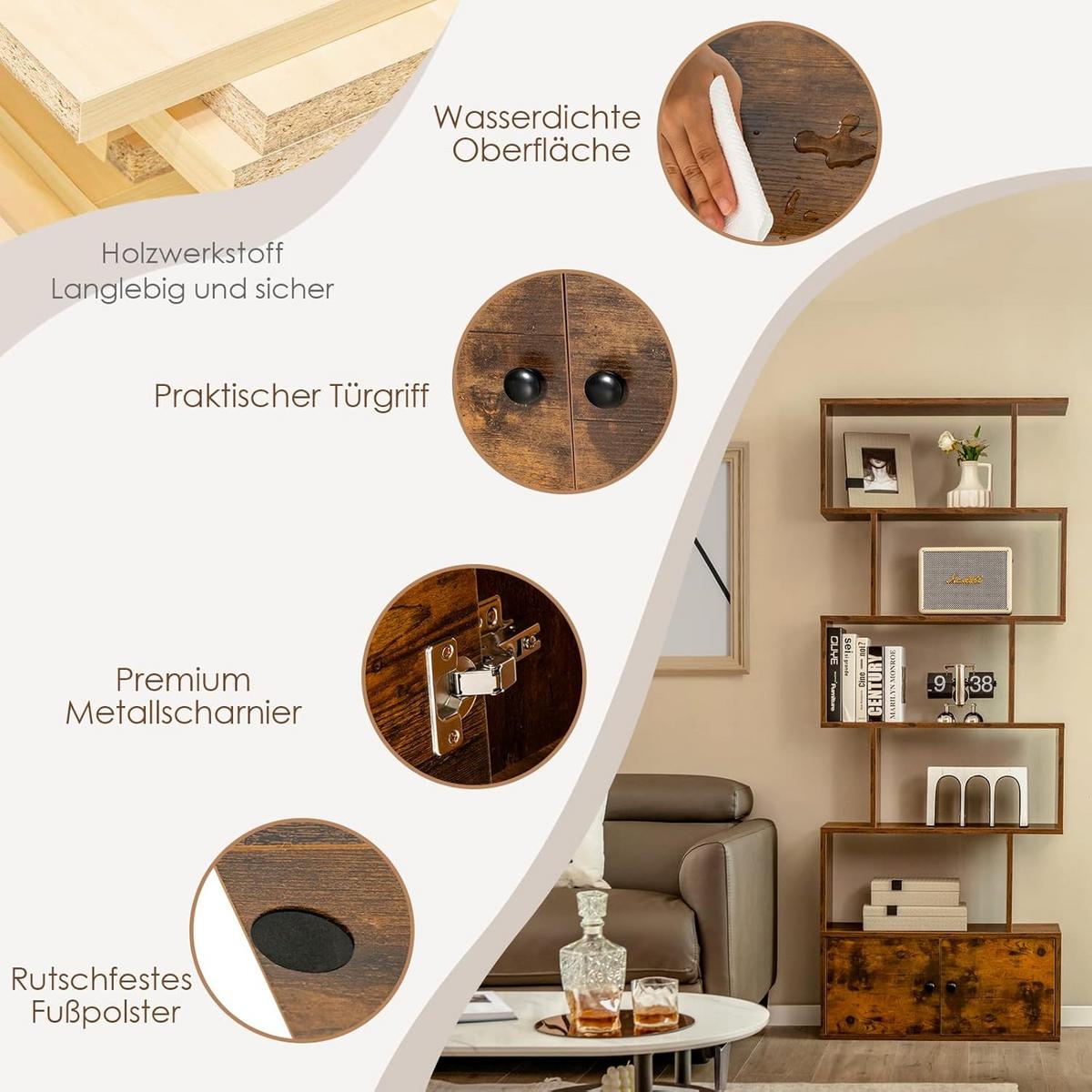 BUCHERREGAL Standregal mit Türen Braun - Braun, Holz (70/183/23cm) - COSTWAY