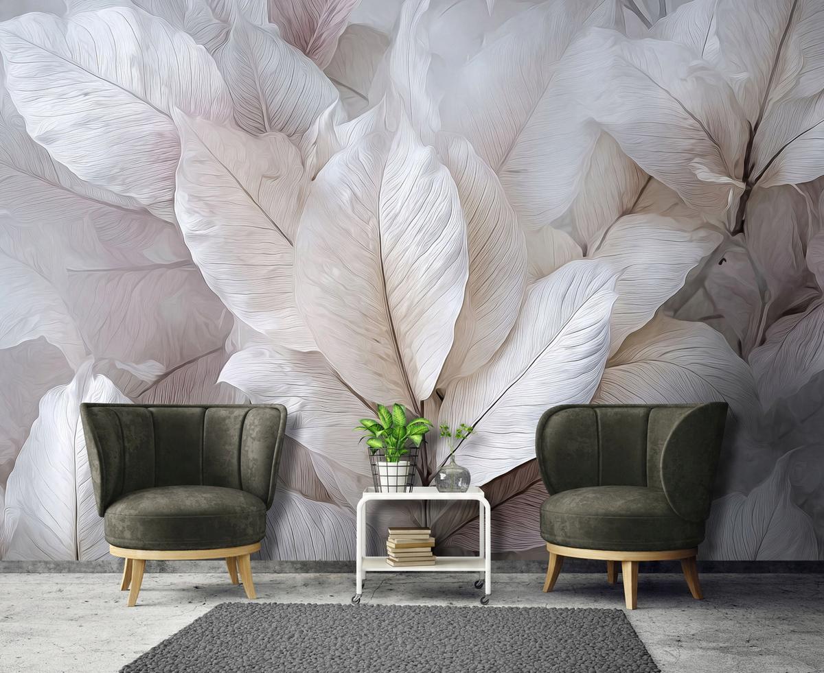 FOTOTAPETE Blätter 3D Effekt Natur Wohnzimmer 400x280 - Multicolor, Papier (400/280cm) - Wallarena