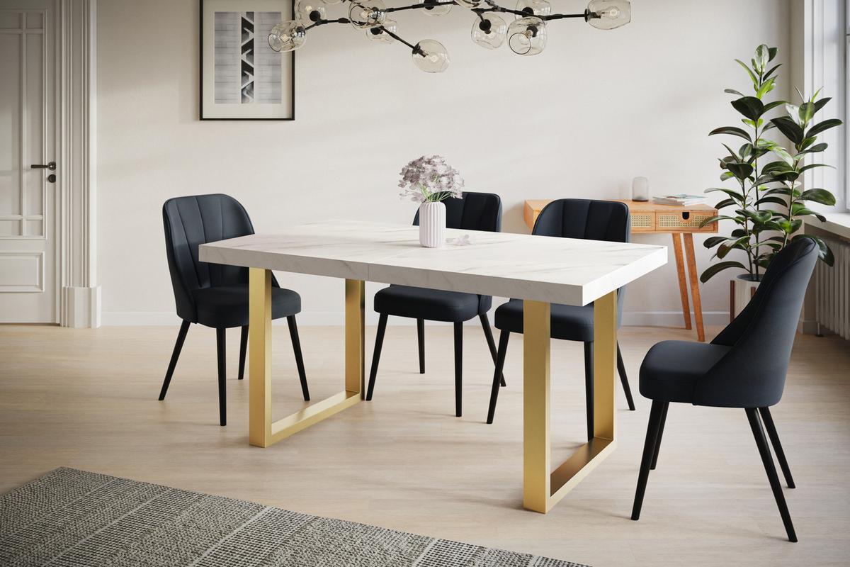 INDUSTRIELLER Esszimmertisch LOFT-U, Größe: 200X100X77 cm, Wohnzimmertisch Farbe: MARMUR, mit Metallbeinen in Farbe Gold - Goldfarben/Hellgrau, Holzwerkstoff (200/100/77cm) - Alpi-Möbel