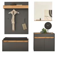 GARDEROBEN-SET 5-teilig grau matt, Eiche Wotan 190 cm, Kombination inklusive Sitzkissen - Eiche Wotan/Silberfarben, Glas/Holzwerkstoff (190/200/40cm) - Furn.Design
